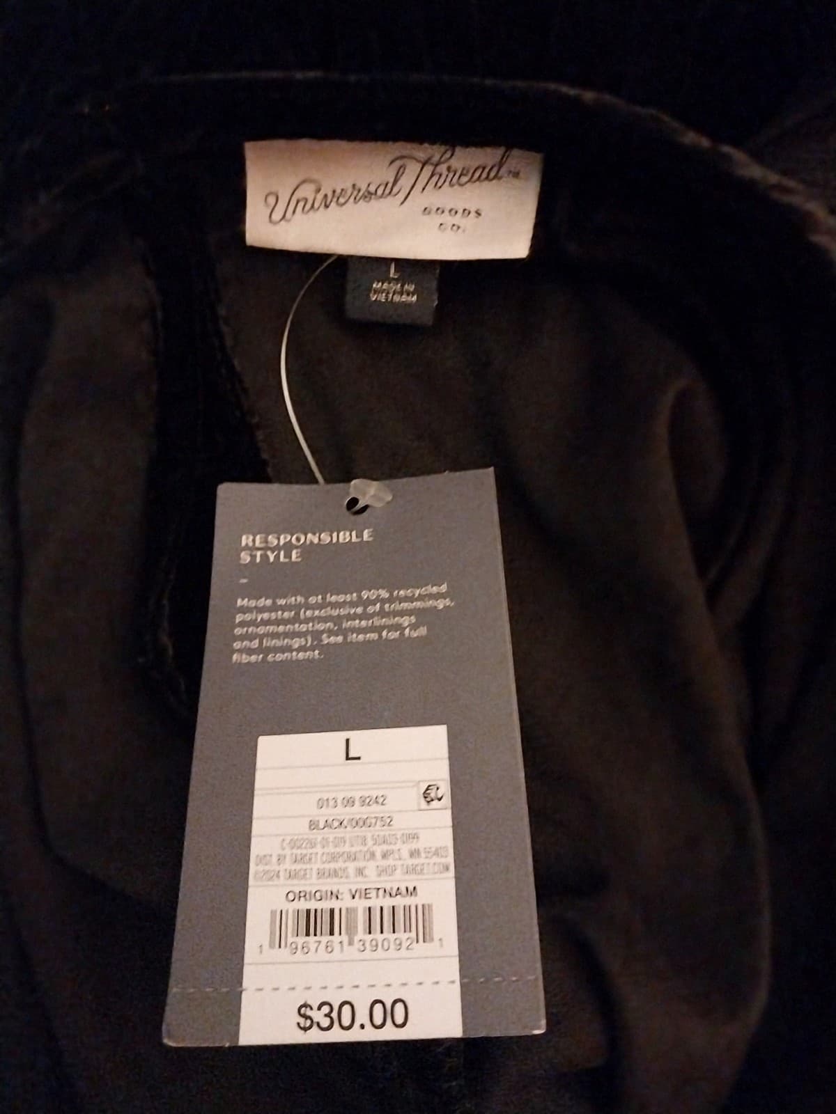 Universal Thread Women's XS Black Long Sleeve Velvet Mini A-Line Dress - Thumbnail 3