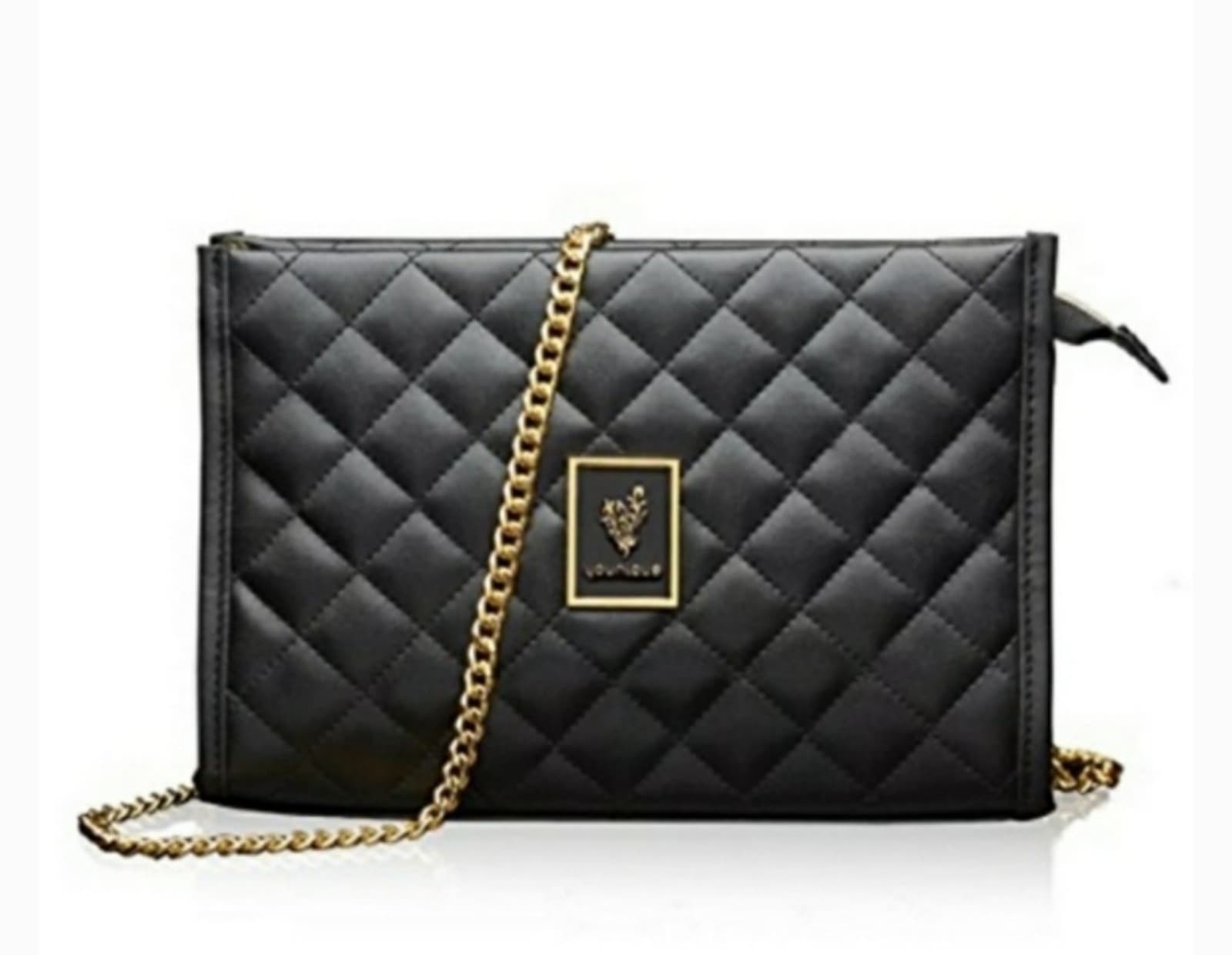 Younique Quilted Black Purse with Gold Chain - Image 1