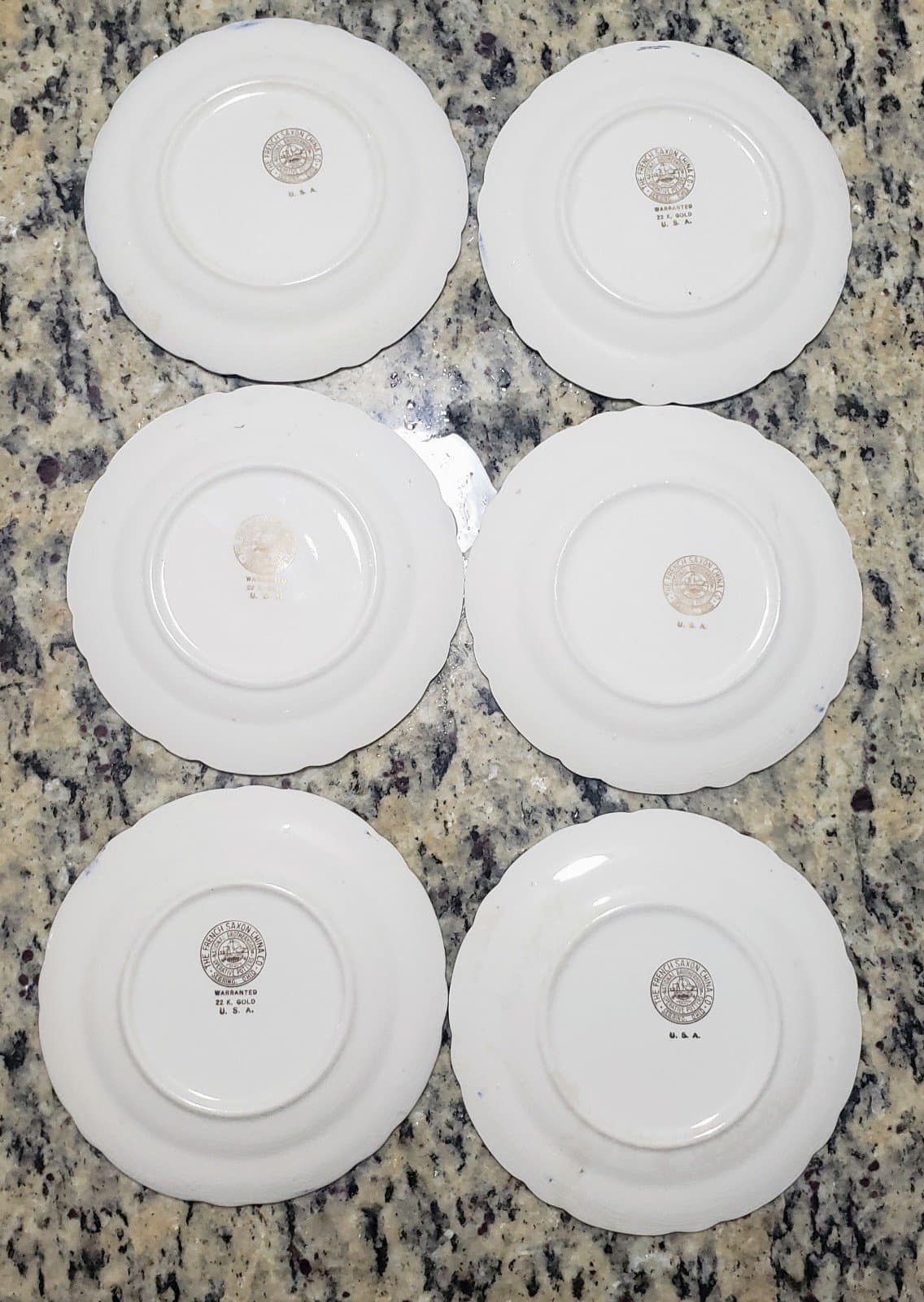 6 French Saxon 6.5" Plates-Flow Blue with 22kt. Gold accent - Thumbnail 2