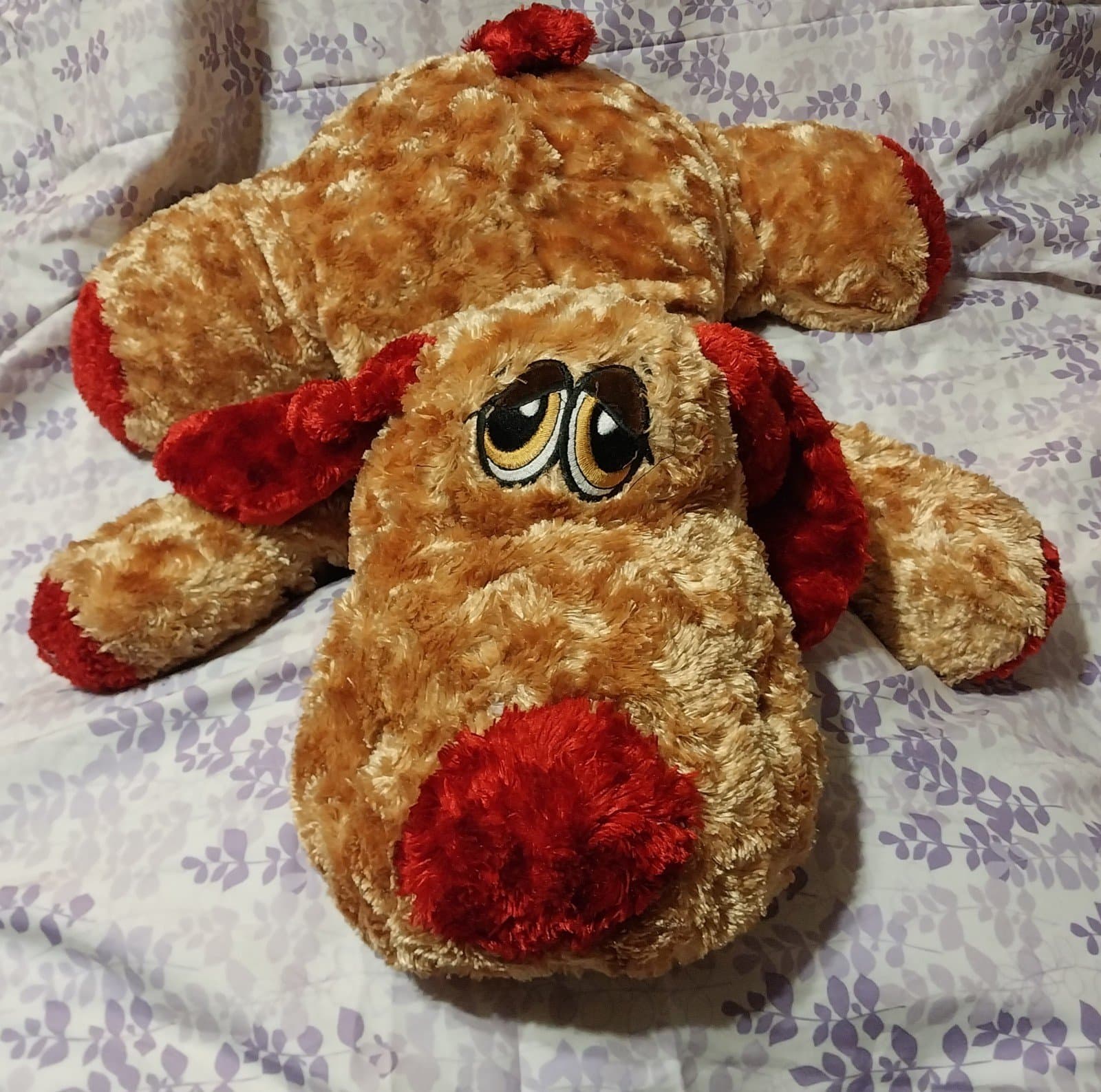 Dan Dee Laying Dog Puppy Plush Stuffed Animal Toy Brown Red Ears & Nose 28" - Image 1