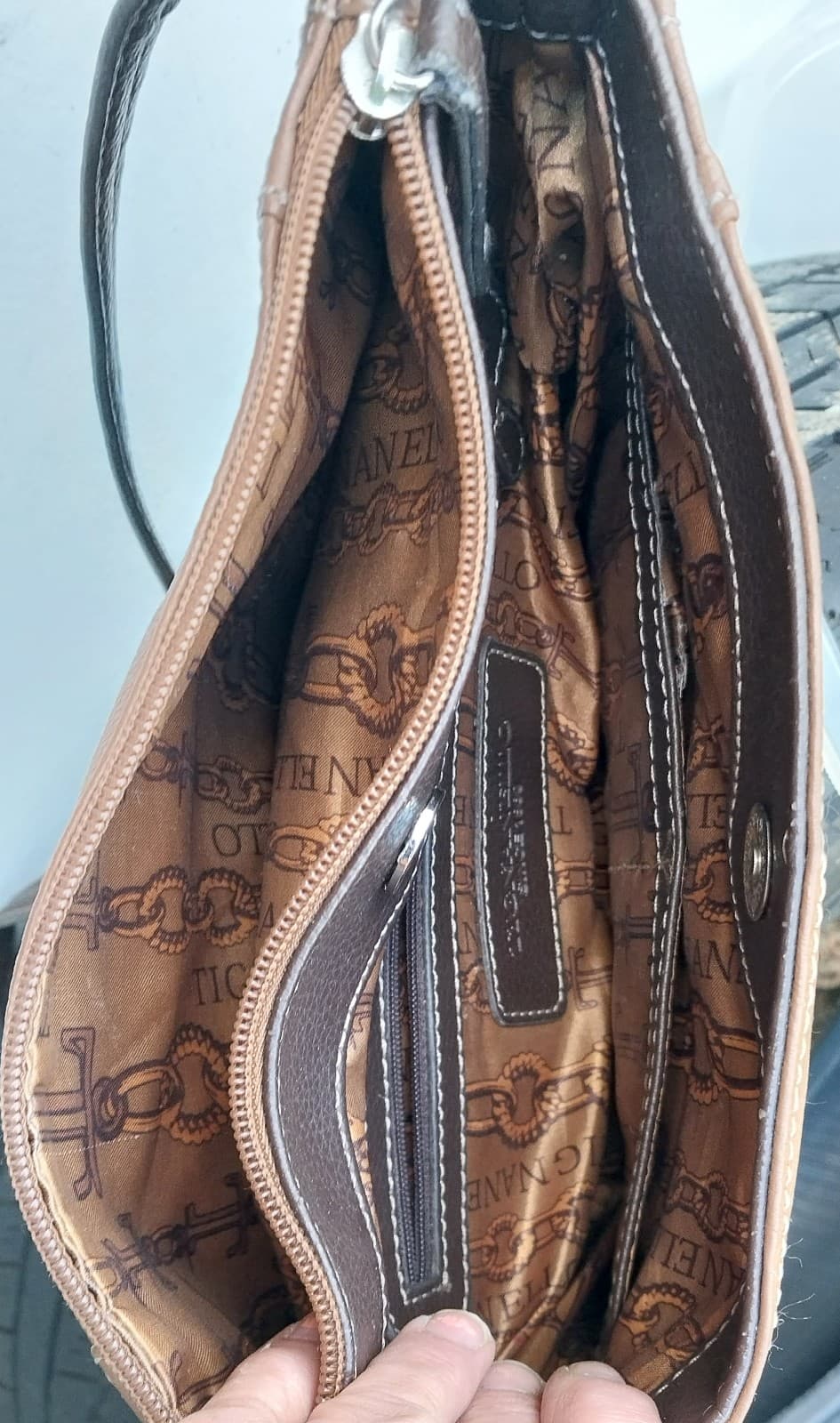 Vtg Tignanello Camel Brown Leather Crossbody Bag Medium Zipper Lined Soft - Thumbnail 6