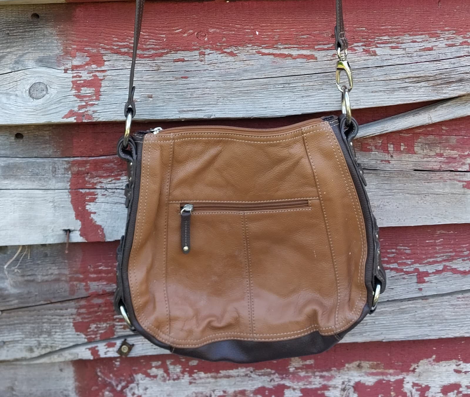 Vtg Tignanello Camel Brown Leather Crossbody Bag Medium Zipper Lined Soft - Image 1