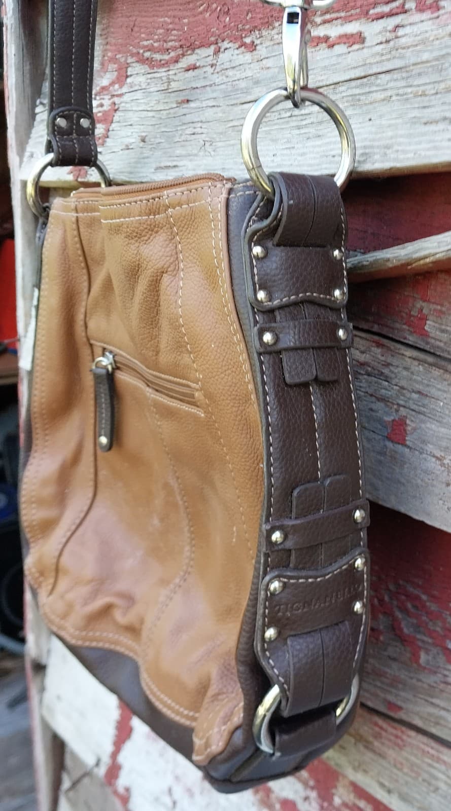 Vtg Tignanello Camel Brown Leather Crossbody Bag Medium Zipper Lined Soft - Thumbnail 4