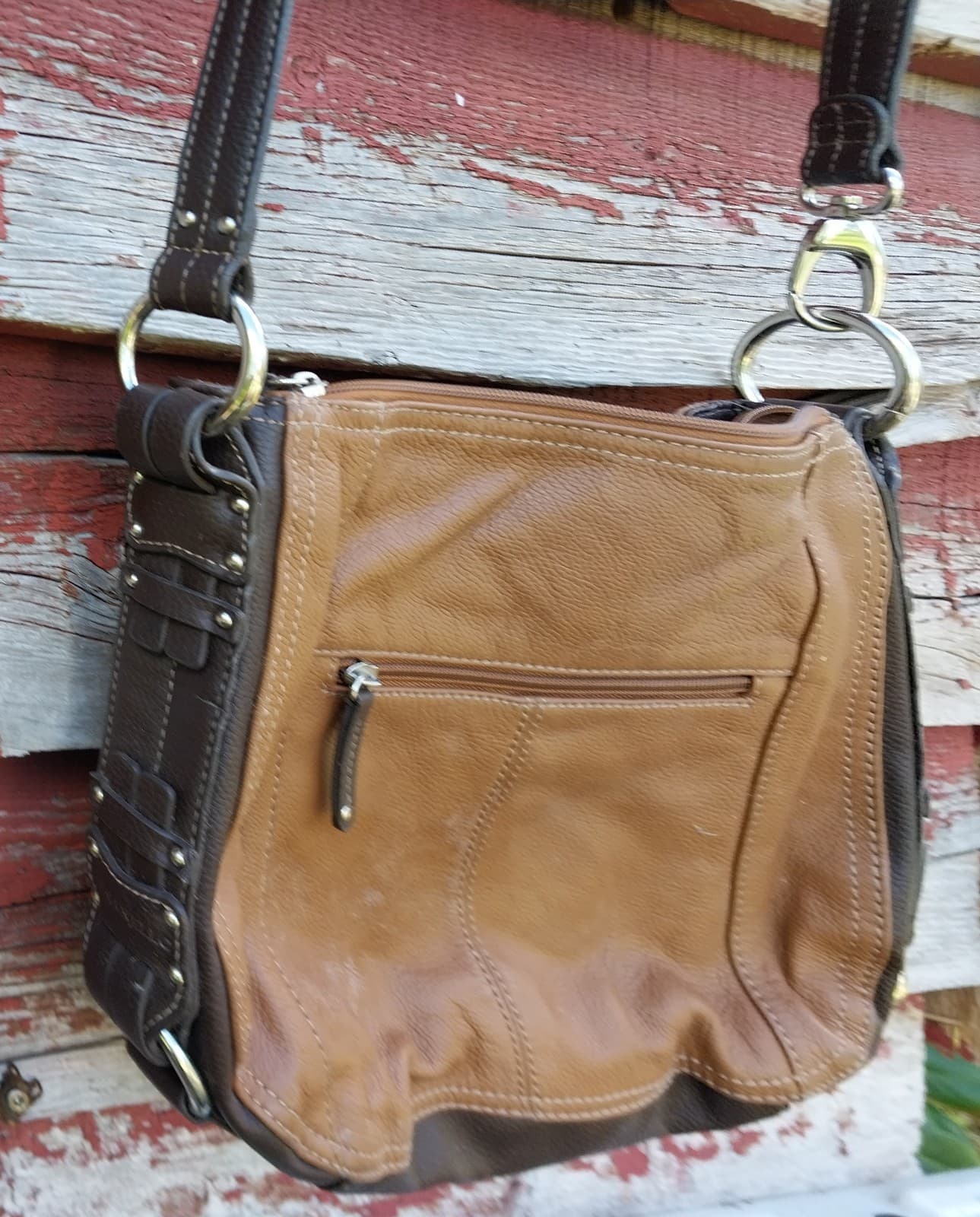 Vtg Tignanello Camel Brown Leather Crossbody Bag Medium Zipper Lined Soft - Thumbnail 3