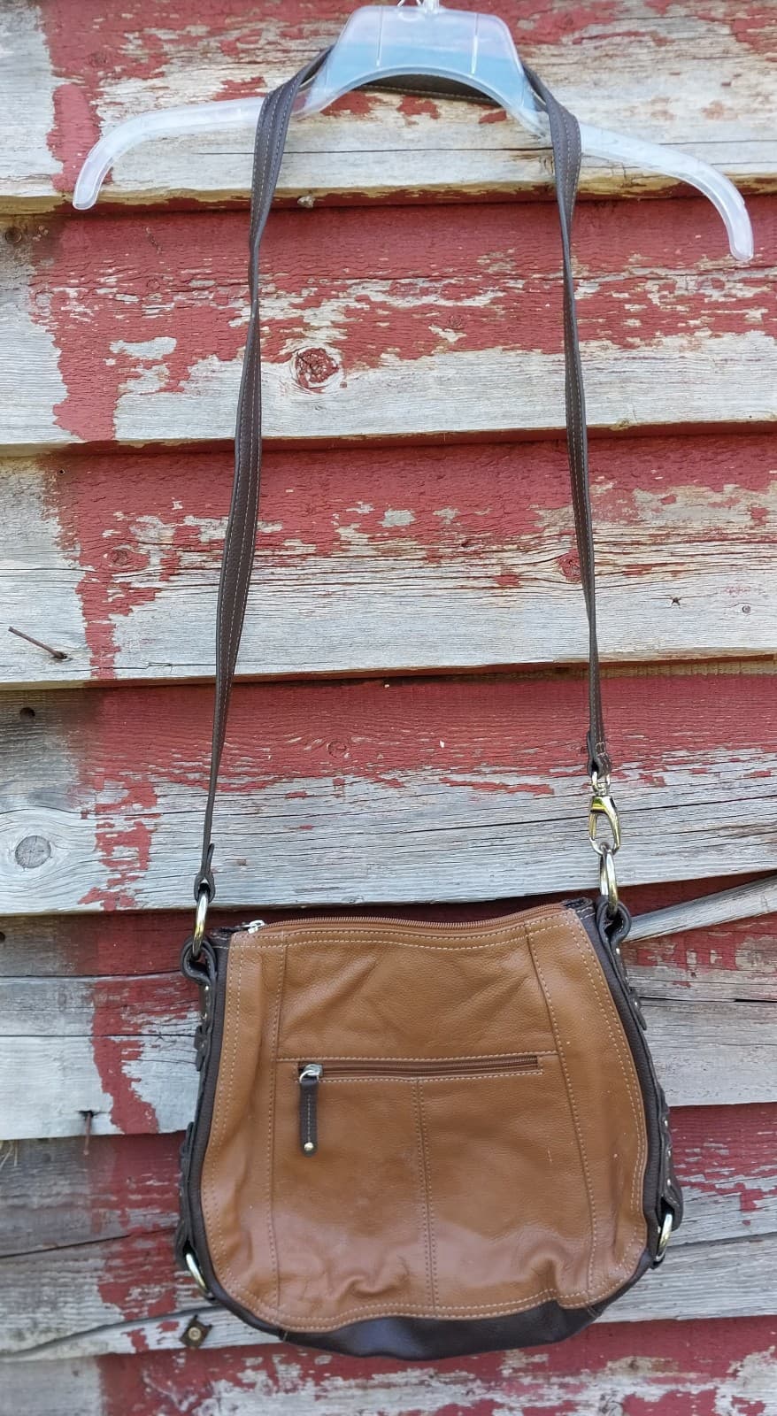 Vtg Tignanello Camel Brown Leather Crossbody Bag Medium Zipper Lined Soft - Thumbnail 2