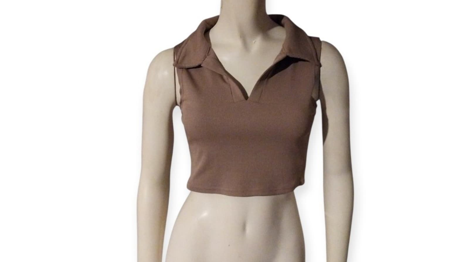 Romwe. Brown Vintage Style Crop Top - Image 1