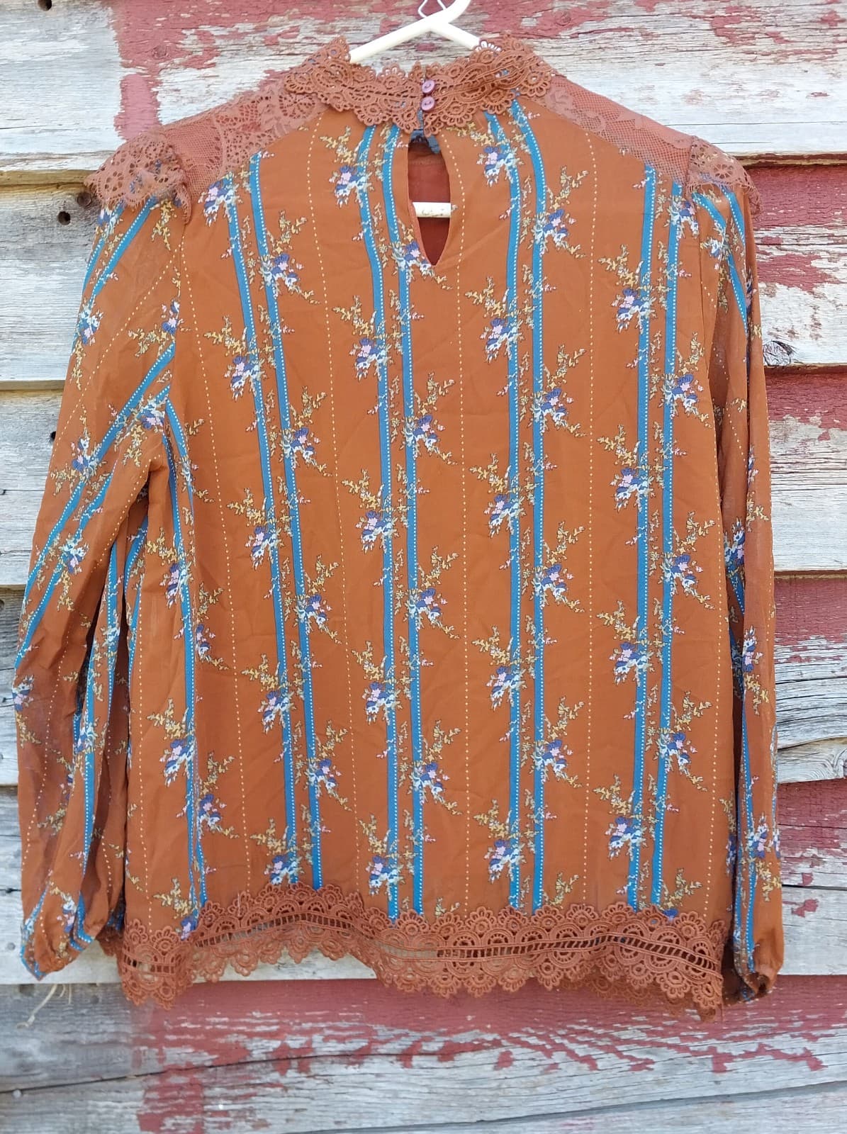 Hazel Hazel High Neck Lace Eyelet Floral Brown Blouse Women’s Size Small - Thumbnail 3