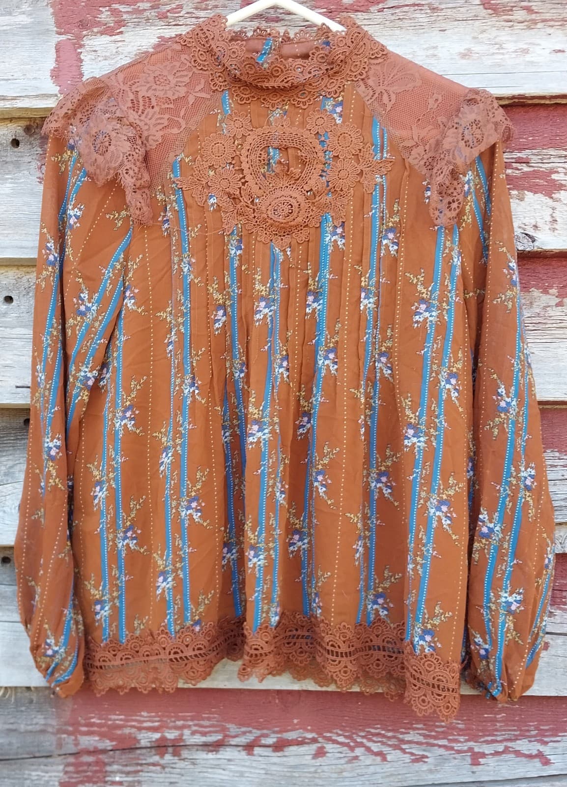 Hazel Hazel High Neck Lace Eyelet Floral Brown Blouse Women’s Size Small - Thumbnail 2