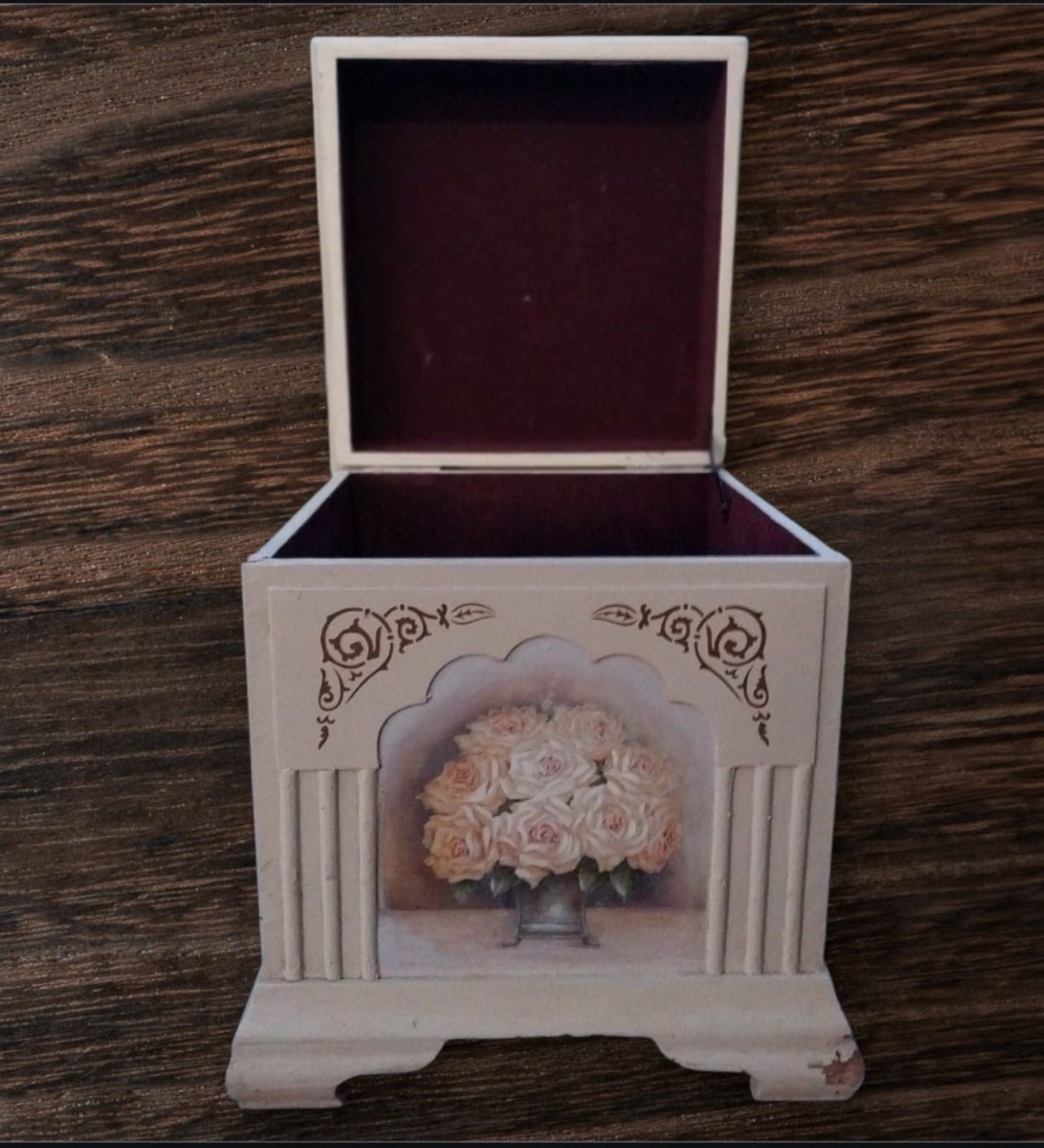 Beautiful Vintage Style Hand Painted "Yellow Roses" Storage Box - 13"x13"x14" - Image 1