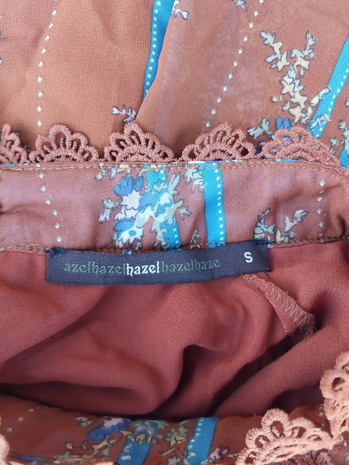 Hazel Hazel High Neck Lace Eyelet Floral Brown Blouse Women’s Size Small - Thumbnail 5