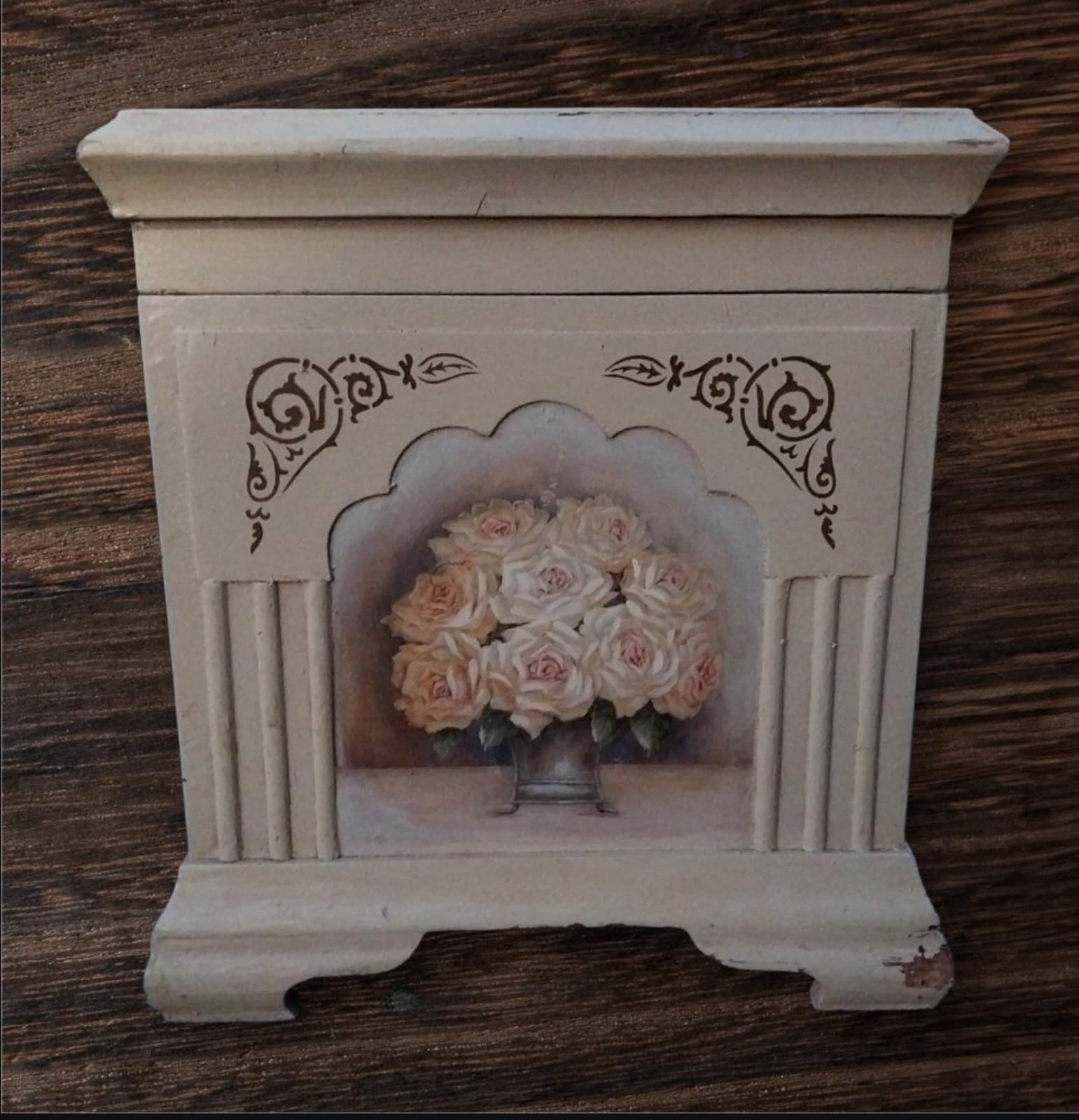 Beautiful Vintage Style Hand Painted "Yellow Roses" Storage Box - 13"x13"x14" - Thumbnail 2