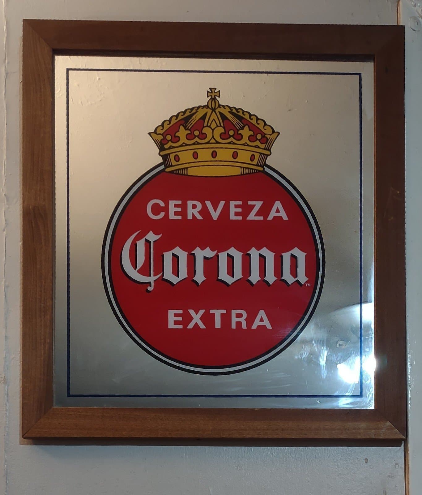 Corona Extra Printed Mirror Red Sign. Mirror 26"x24". Frame&Mirror 24"x22 - Image 1
