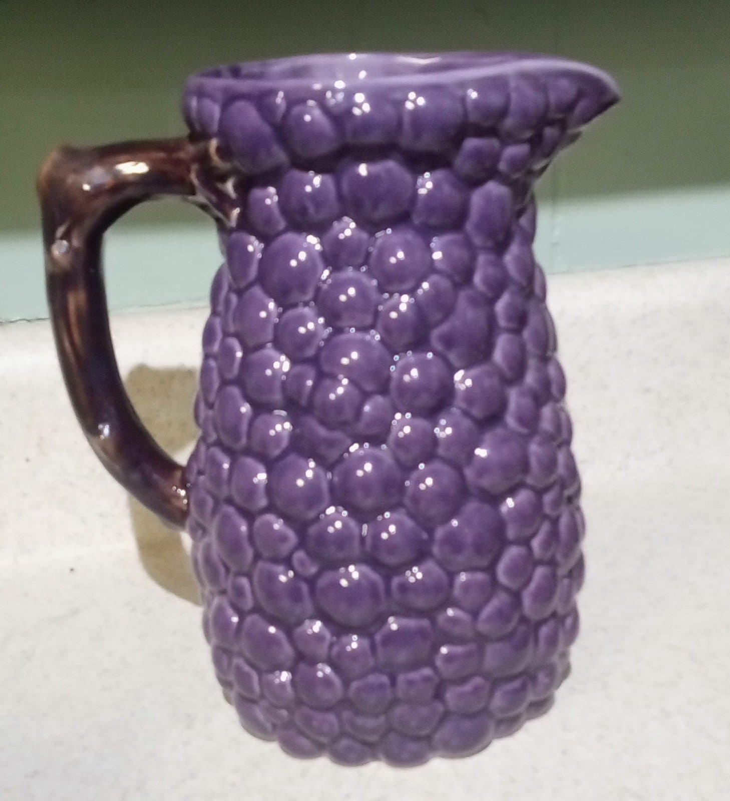 Majolica Purple Grape and Green Leaf Pitcher Jay Willfred Div of Andrea by Sadek - Thumbnail 2