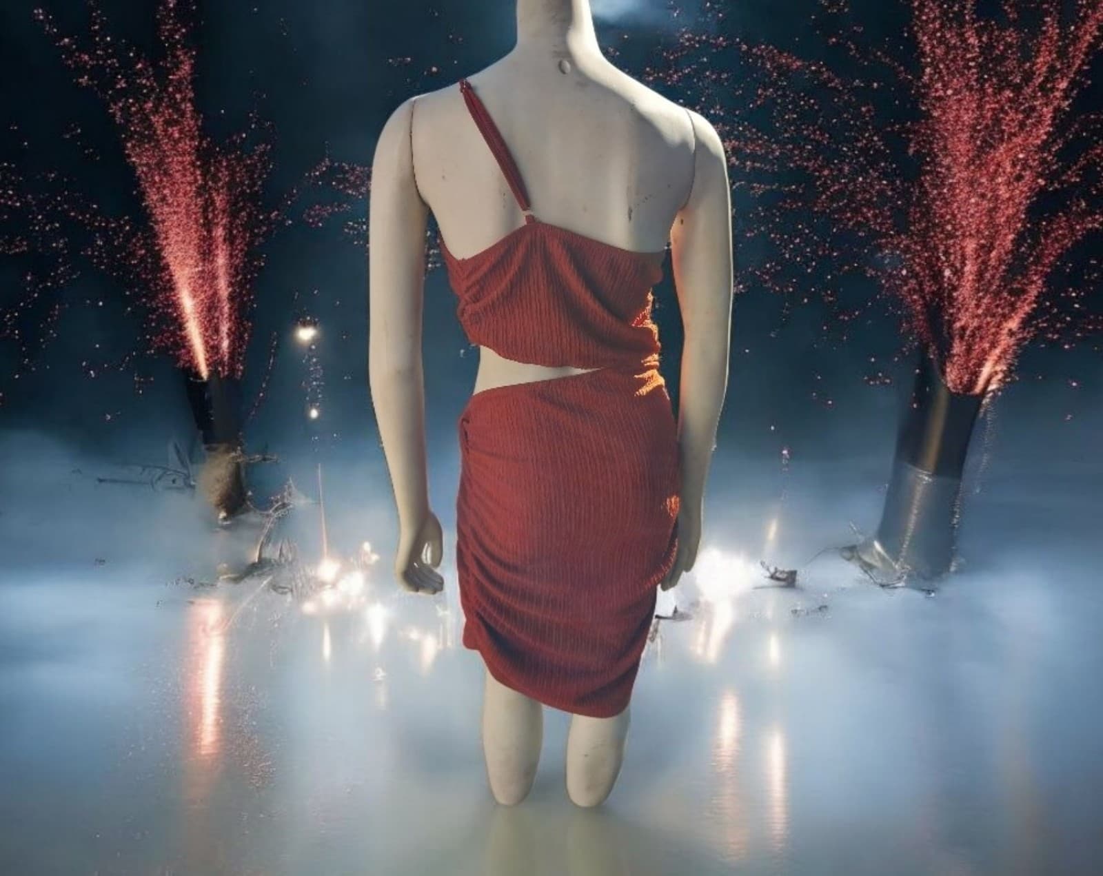 Solid Color Slant Neck Shoulder Bag Hip Dress for Women. Size Medium - Thumbnail 4