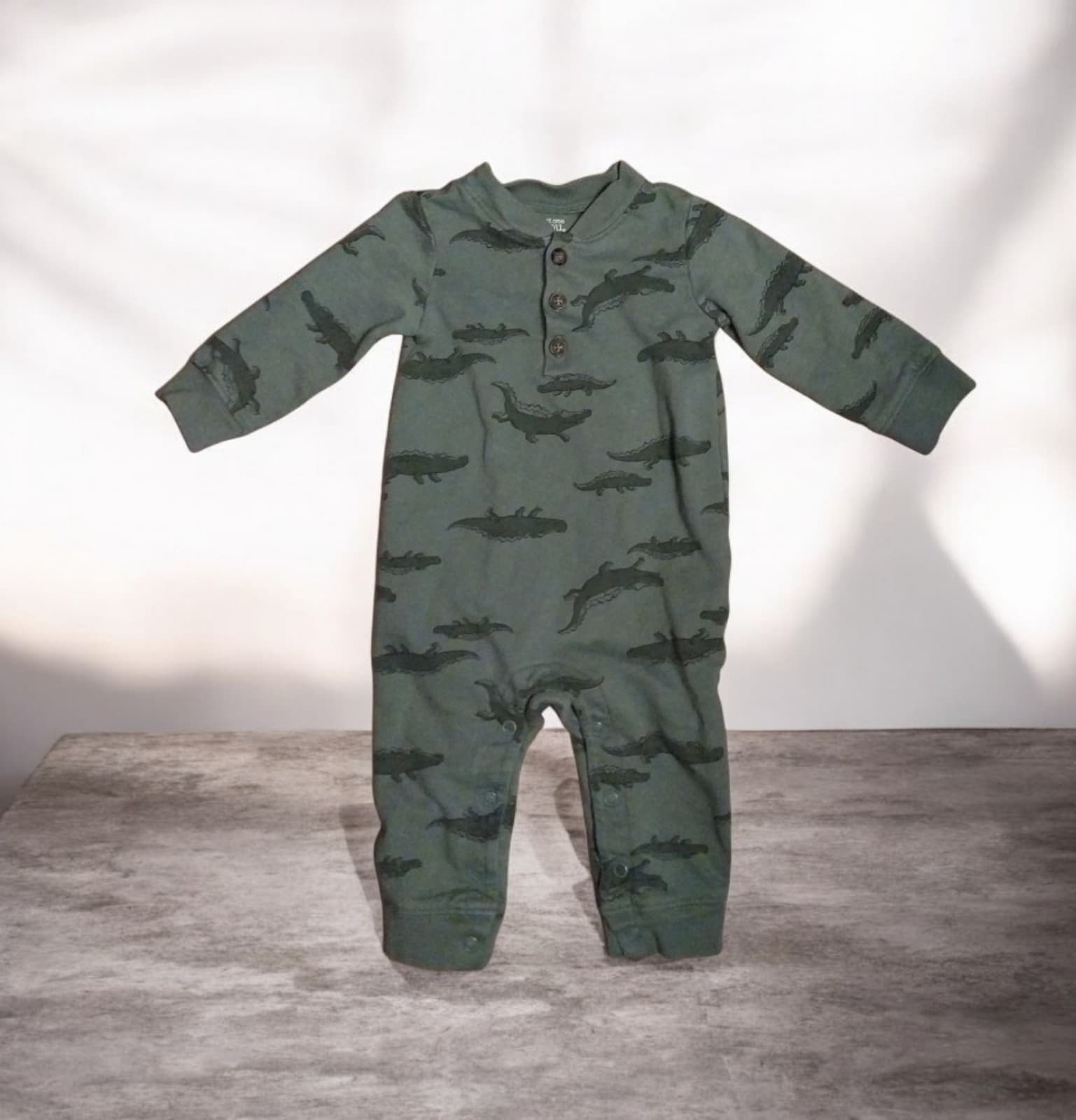 Just One You by Carter's Green Long Sleeved Romper With Alligator Pattern - Image 1