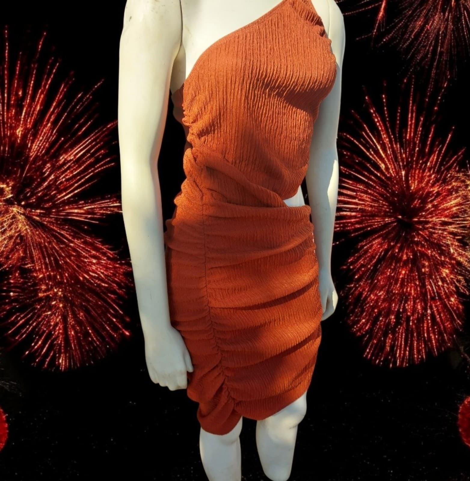 Solid Color Slant Neck Shoulder Bag Hip Dress for Women. Size Medium - Thumbnail 3