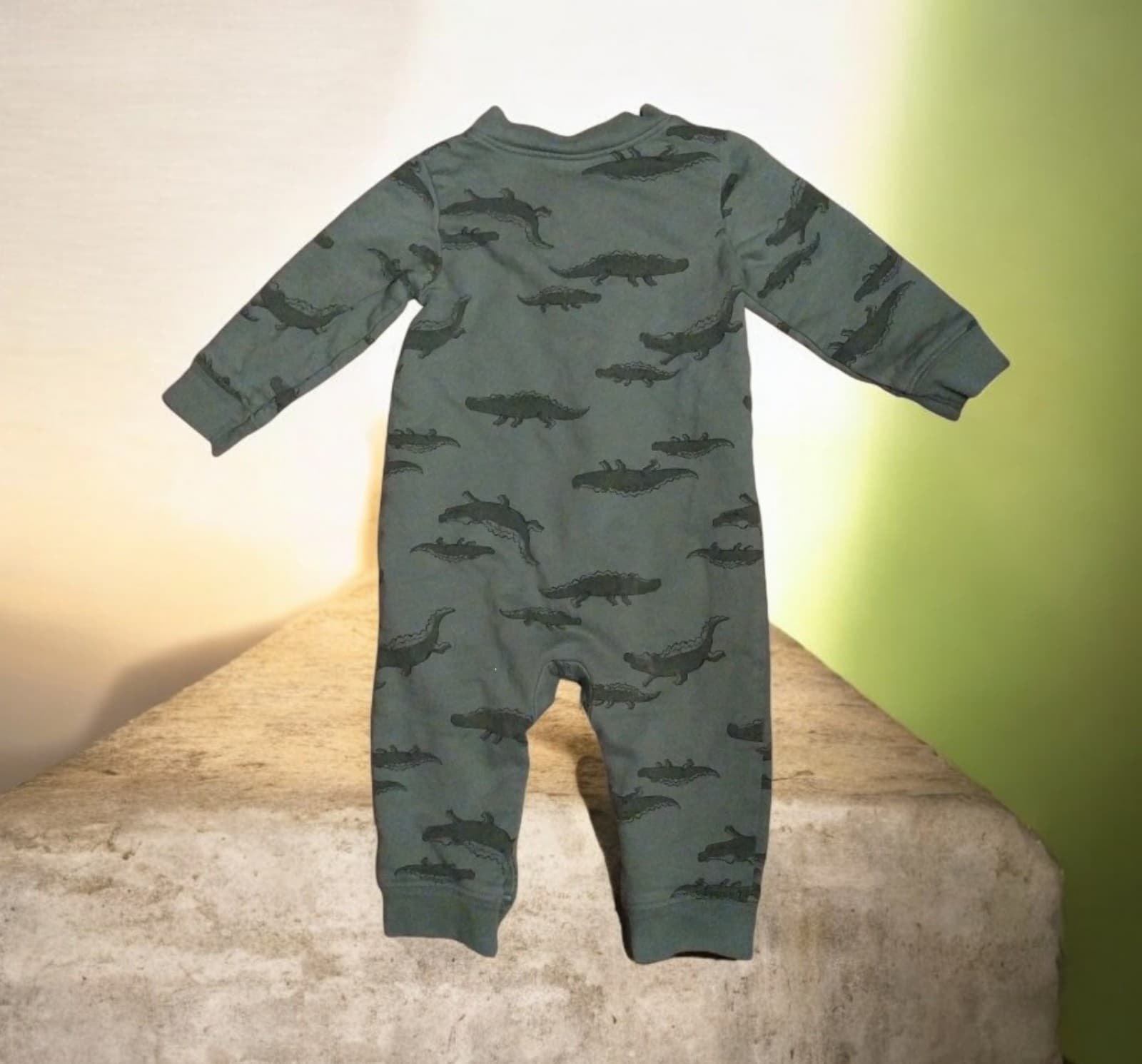 Just One You by Carter's Green Long Sleeved Romper With Alligator Pattern - Thumbnail 2