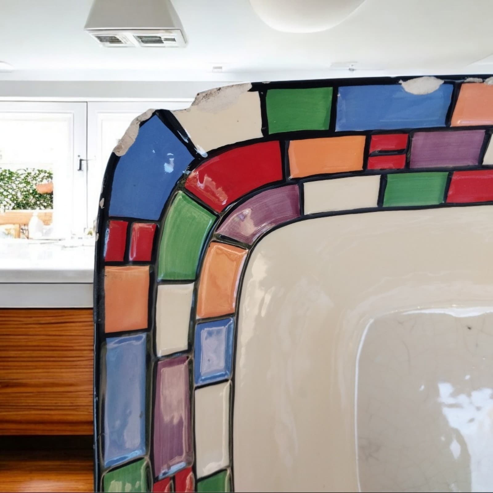 Pacific Rim Multi-Color Retro Hand Painted Square Dish - Thumbnail 4