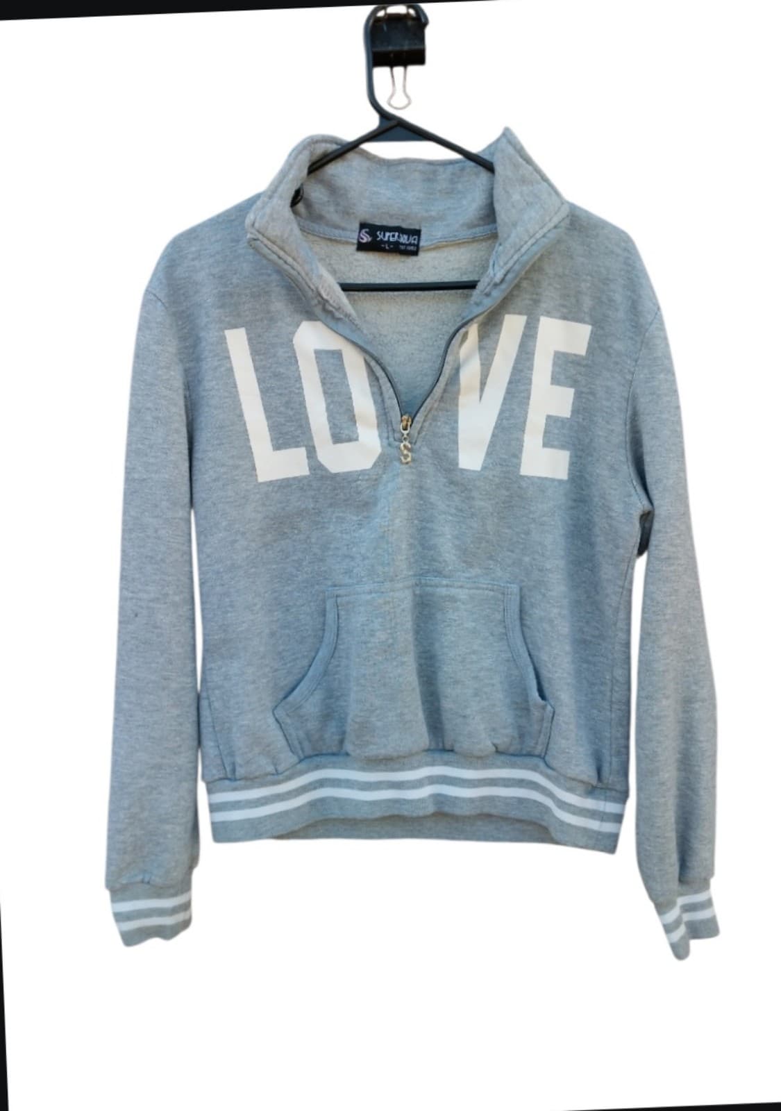 SuperNova "LOVE" Grey & White Sweatshirt. Size Large - Image 1