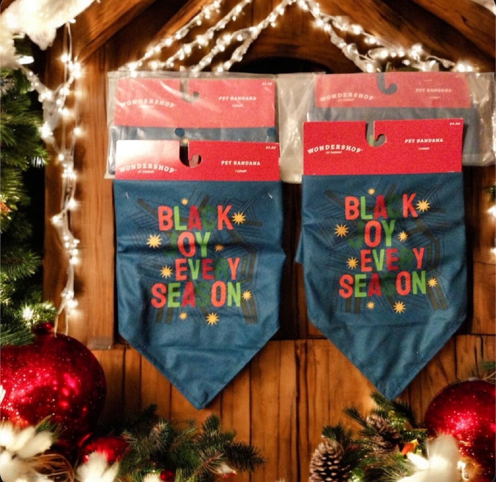 NEW- 4 Wondershop Pet Bandanas, One Size- Black Joy Every Season (4 Included) - Image 1