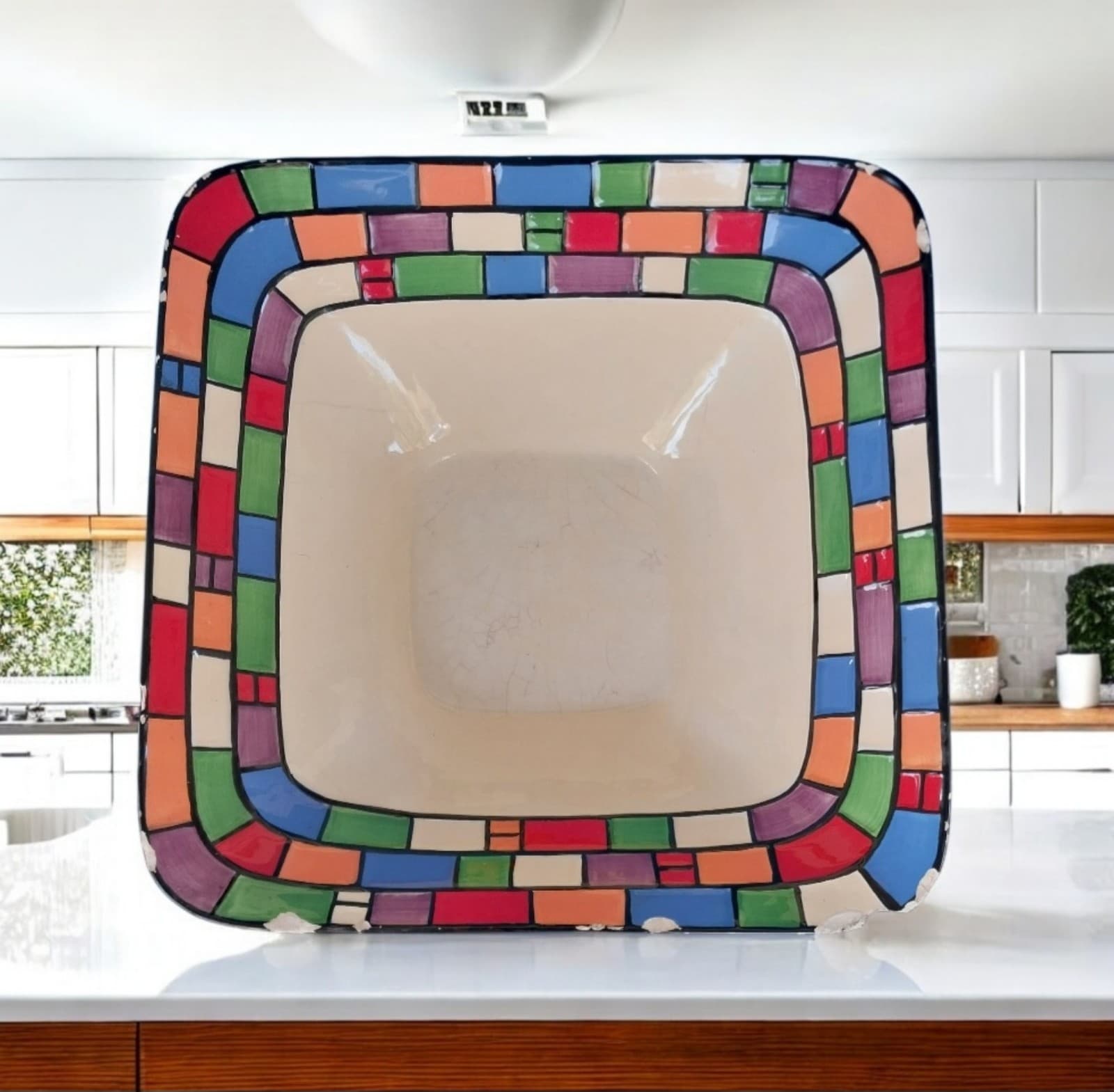 Pacific Rim Multi-Color Retro Hand Painted Square Dish - Image 1