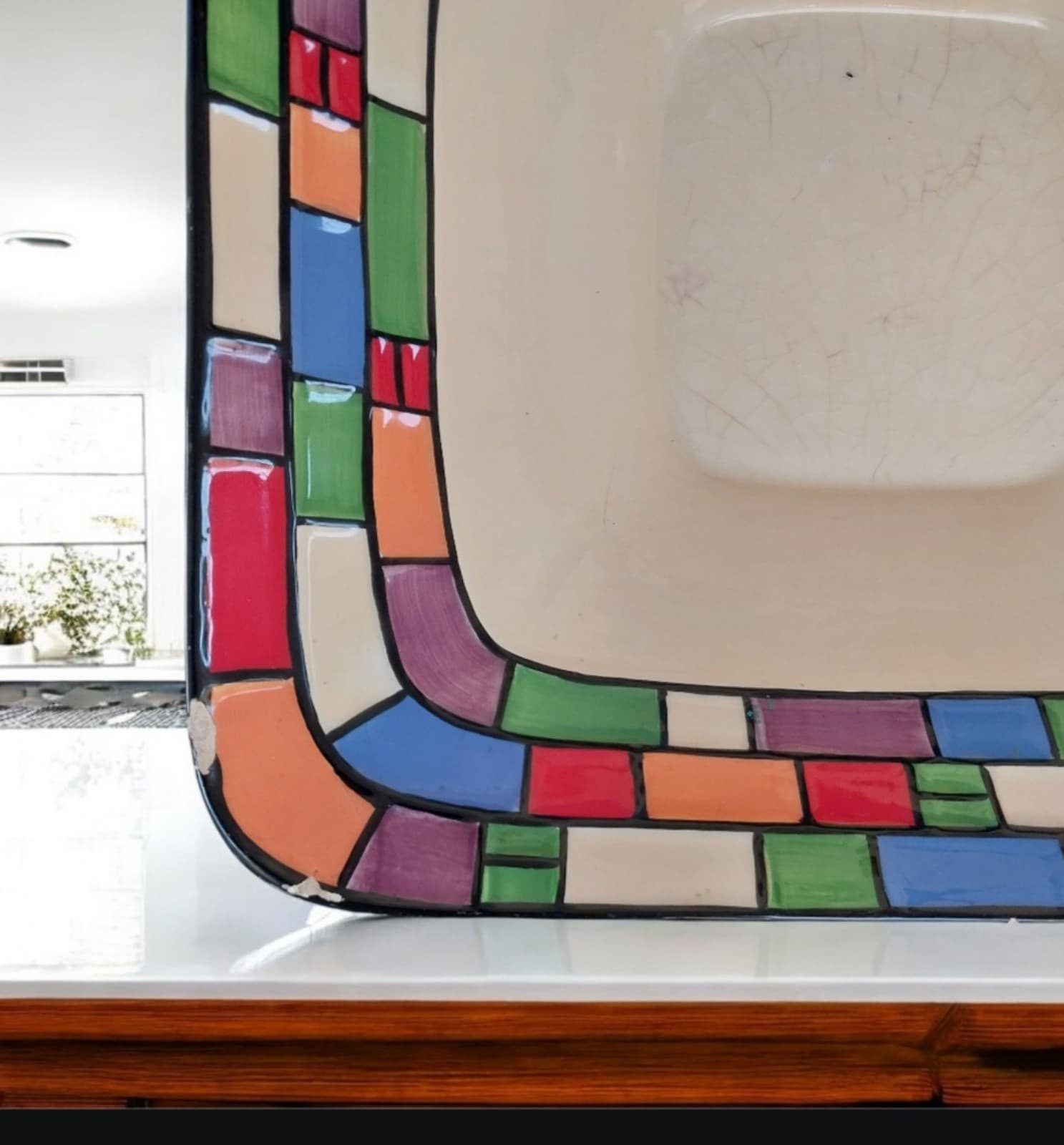 Pacific Rim Multi-Color Retro Hand Painted Square Dish - Thumbnail 7