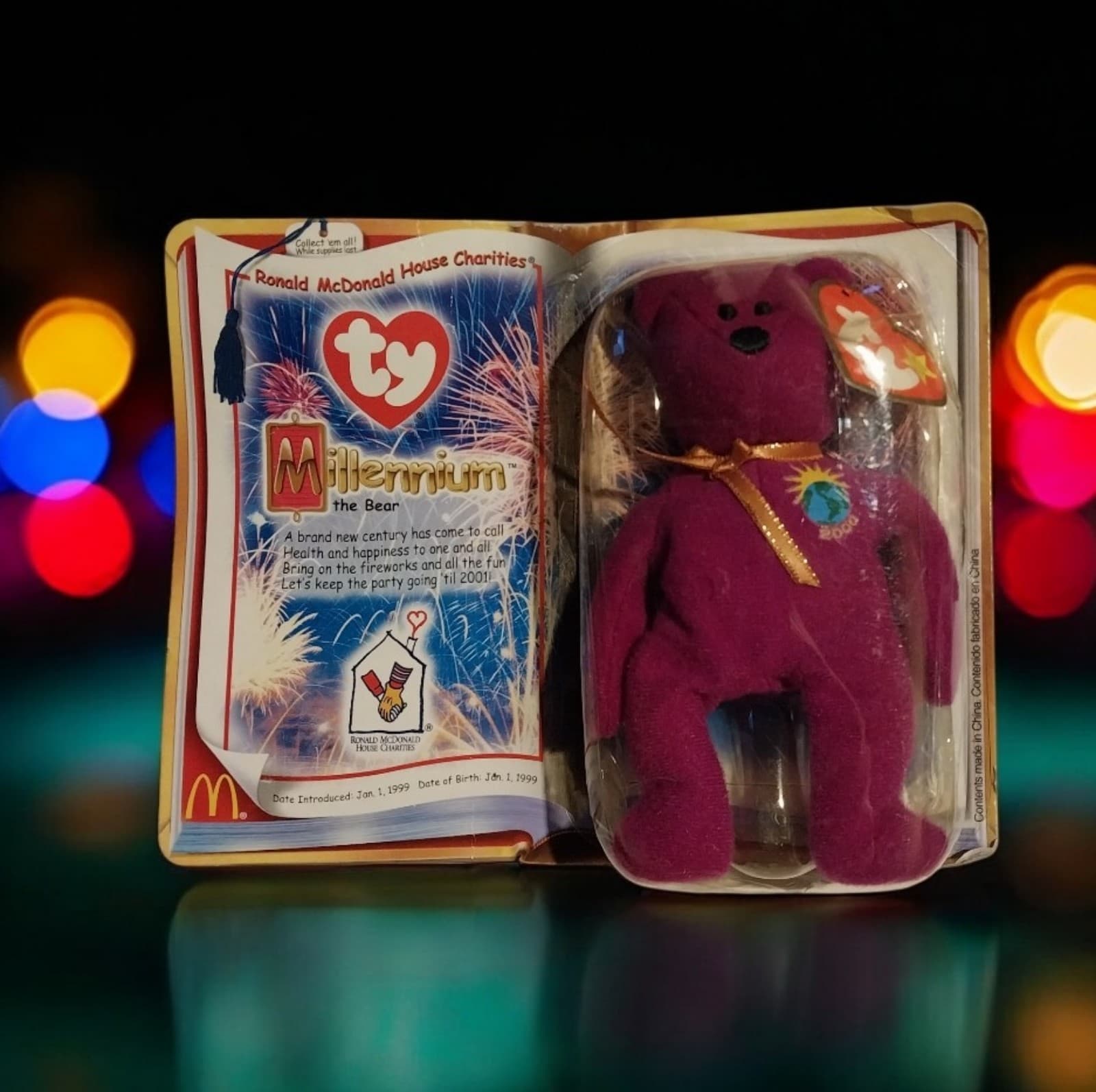 McDonalds TY Millennium the Bear Beanie Baby RARE Retired Jan 1, 1999 DOB - Image 1