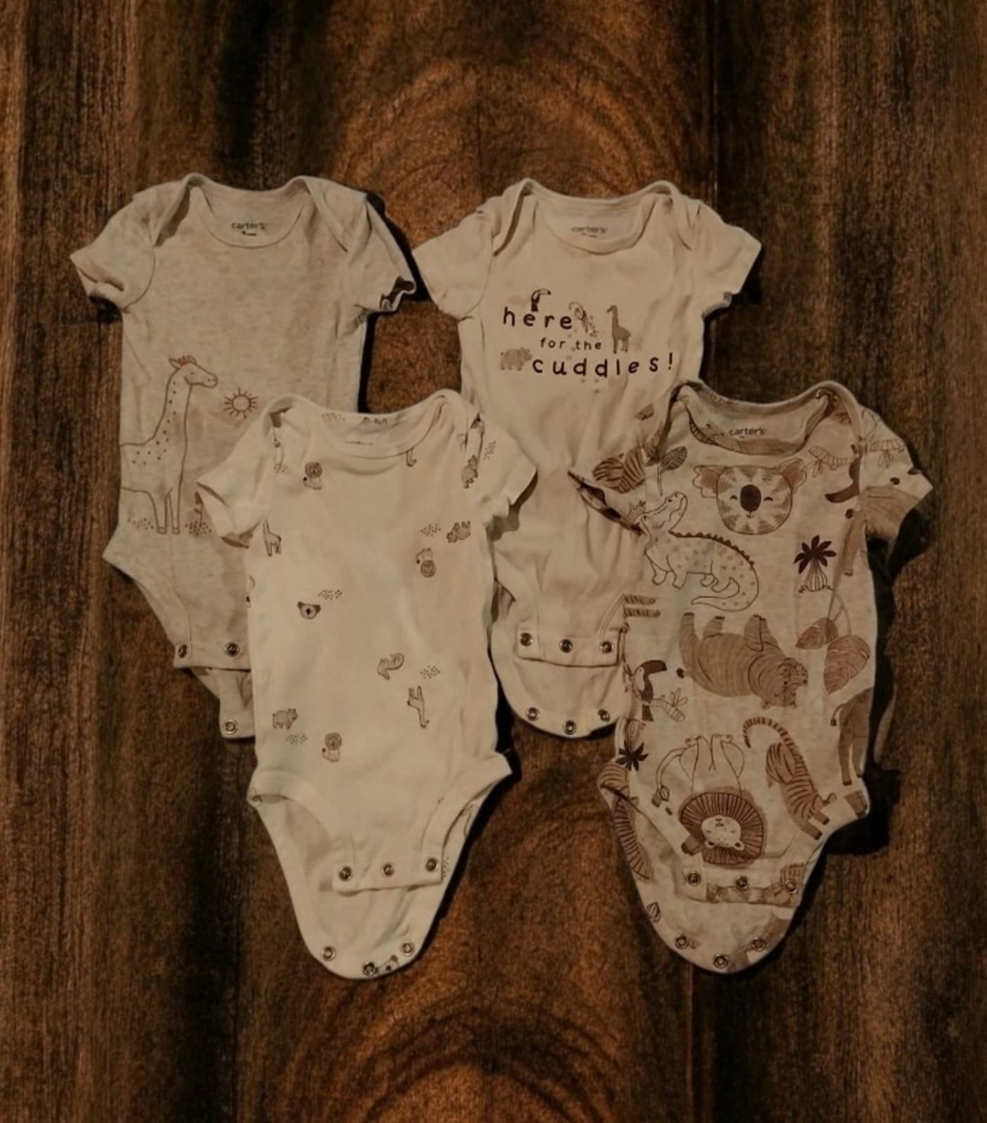 Carter's 4 Baby Boy or Baby Girl Safari Short-Sleeve Bodysuits. Size 3 Months - Thumbnail 3