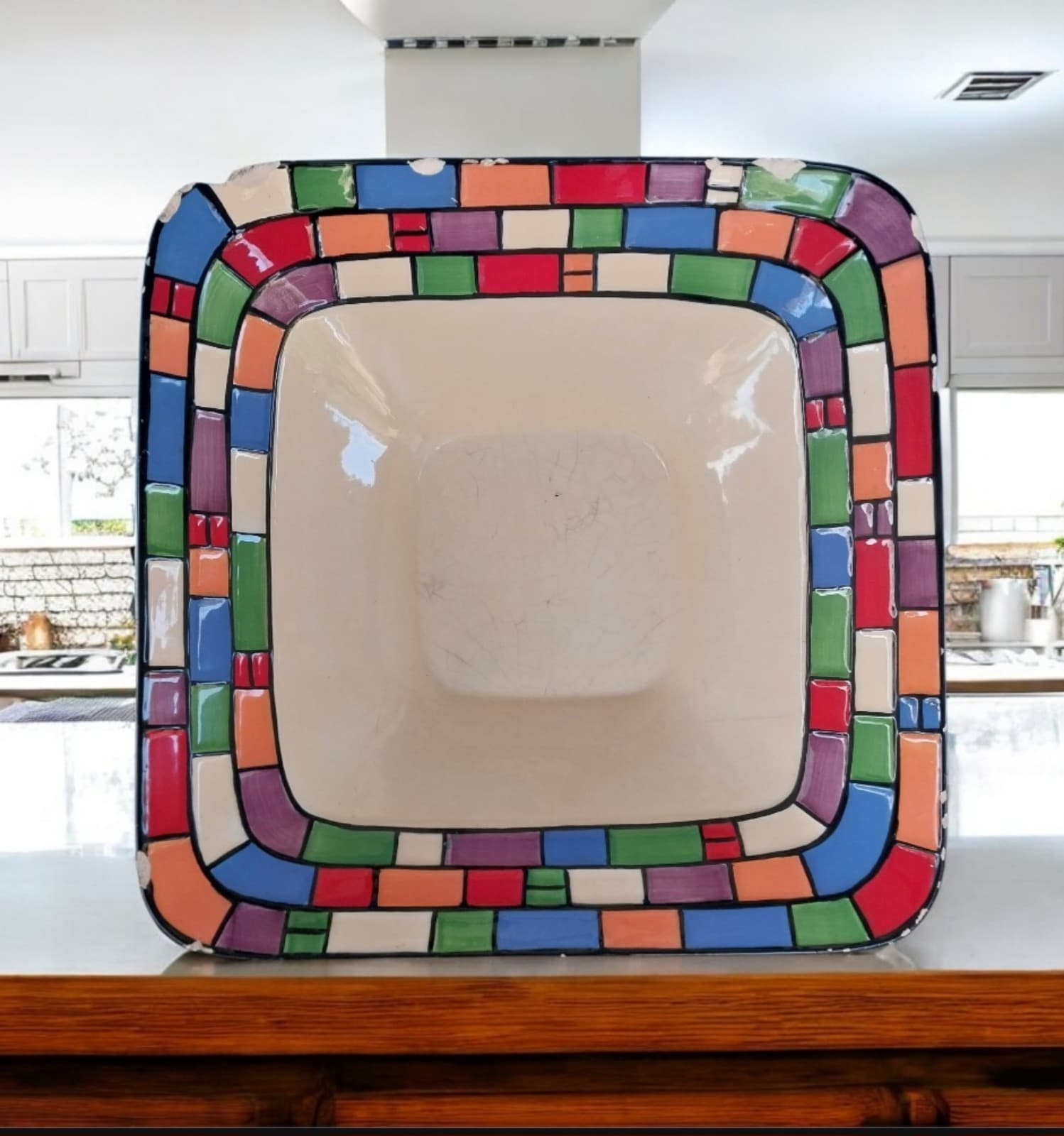 Pacific Rim Multi-Color Retro Hand Painted Square Dish - Thumbnail 3