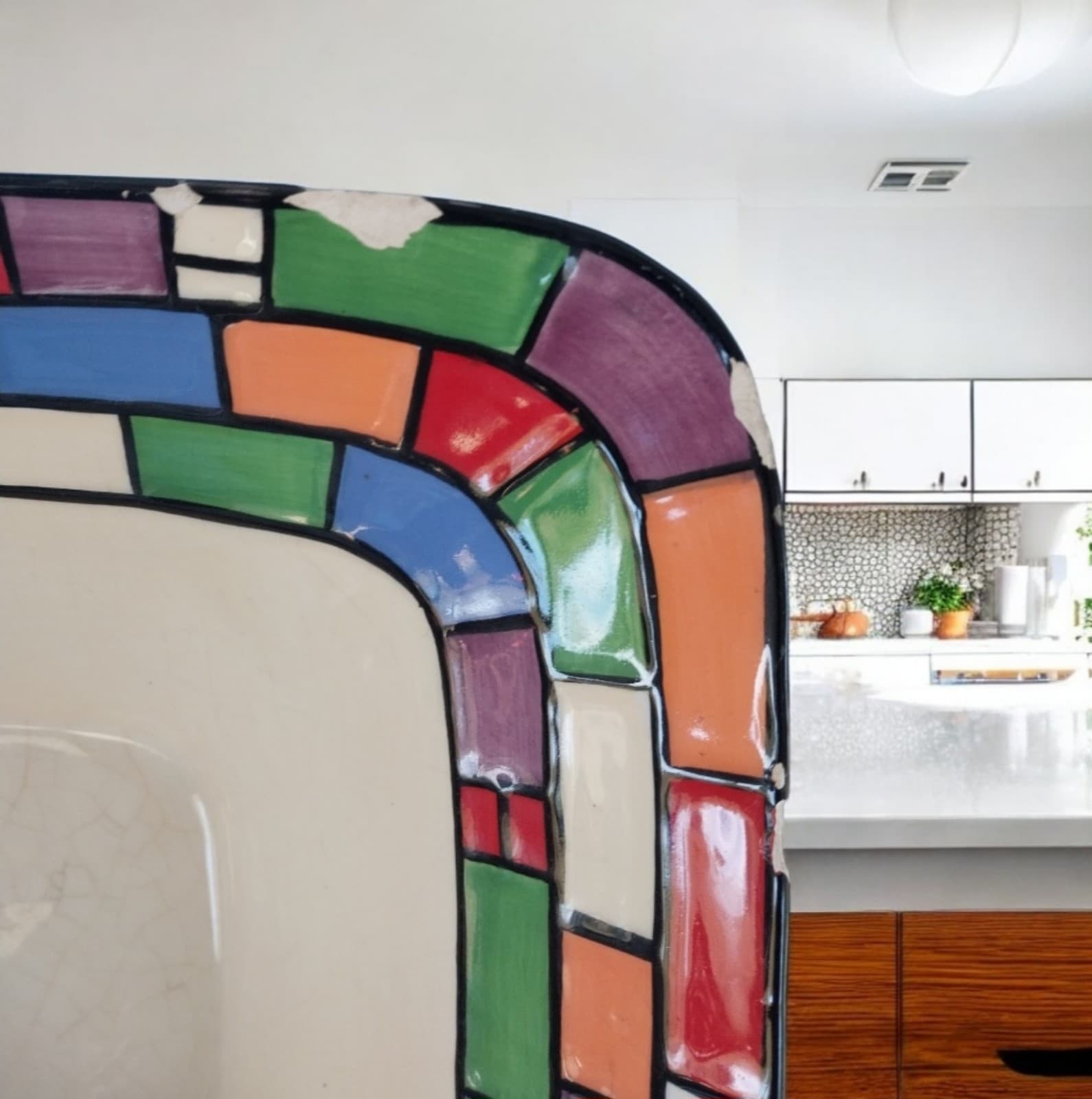 Pacific Rim Multi-Color Retro Hand Painted Square Dish - Thumbnail 5