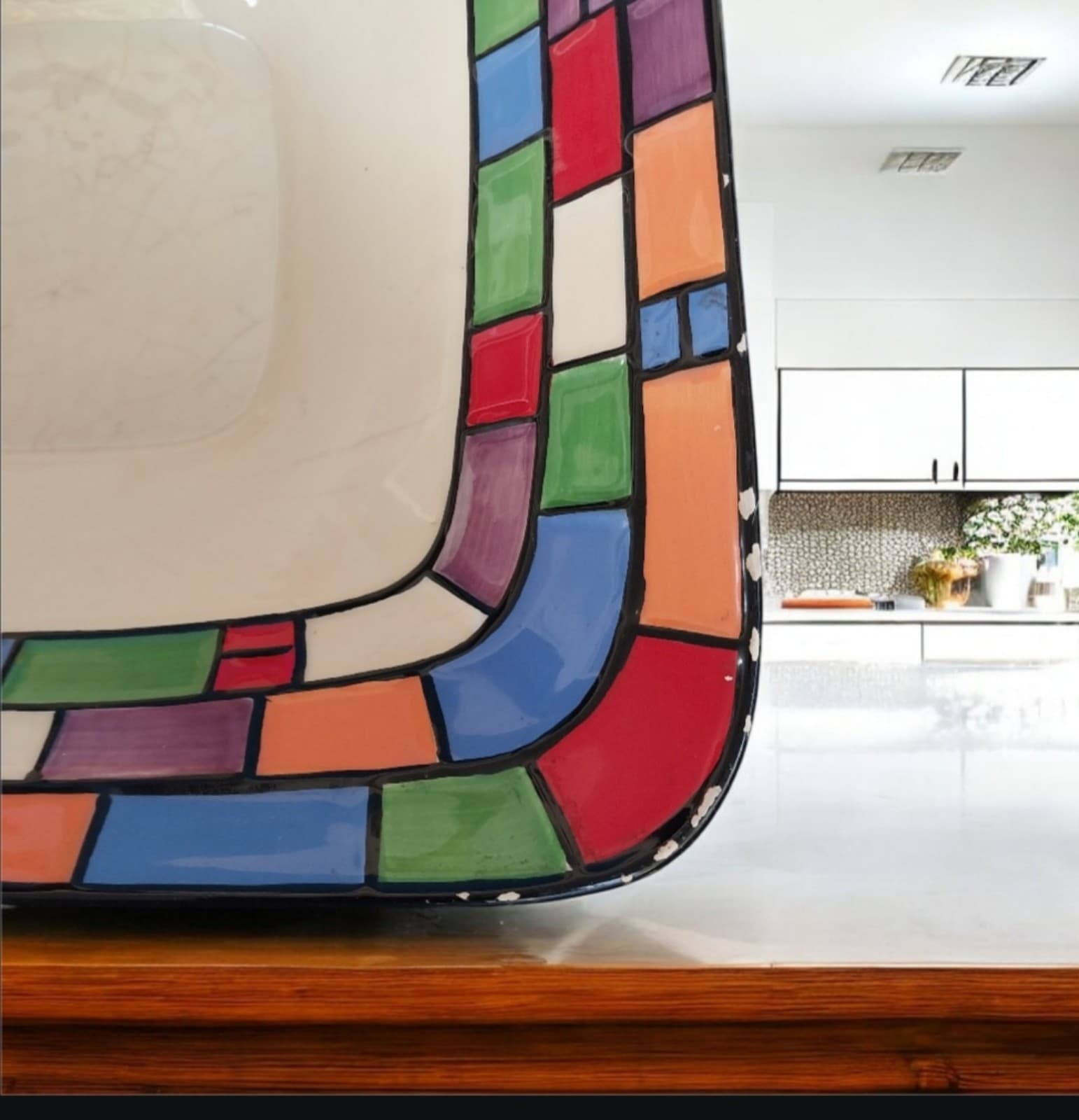 Pacific Rim Multi-Color Retro Hand Painted Square Dish - Thumbnail 6