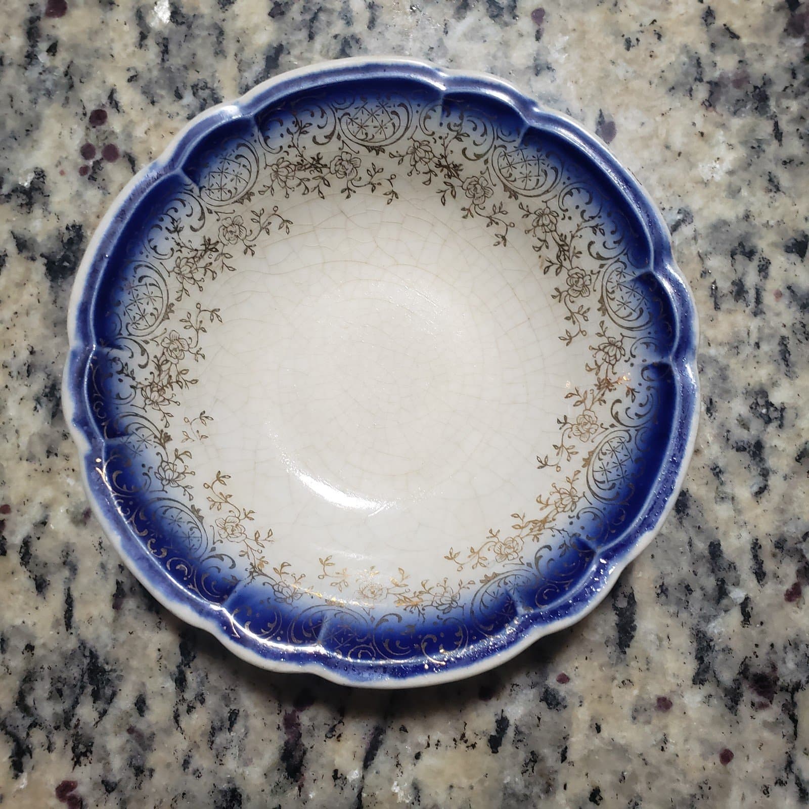 French Saxon 5" Bowl-Flow Blue with 22kt. Gold accent - Image 1