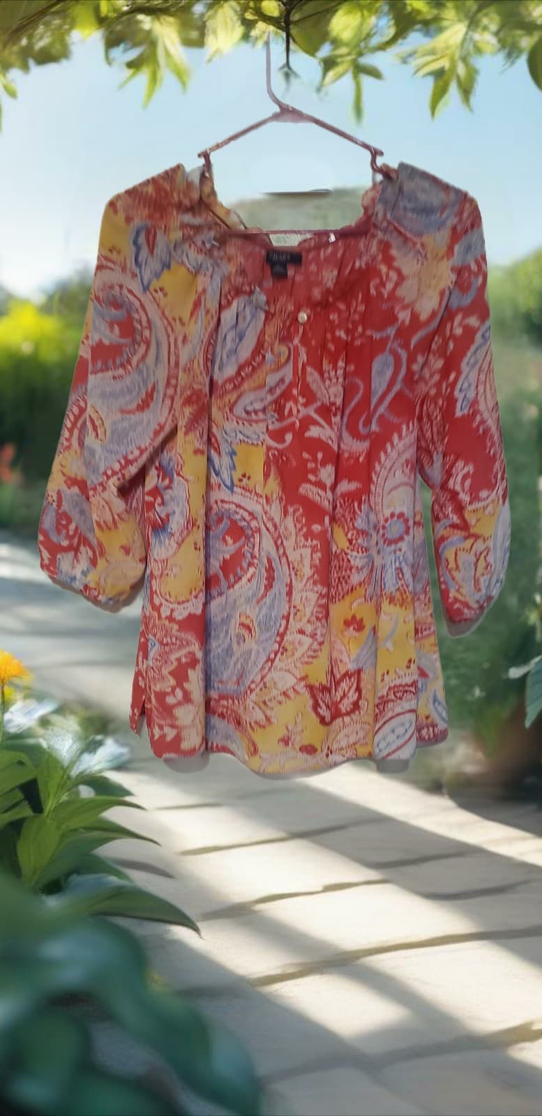 CHAPS by Ralph Lauren Multicolor Floral Gathered Neck Blousom Large Top - Image 1