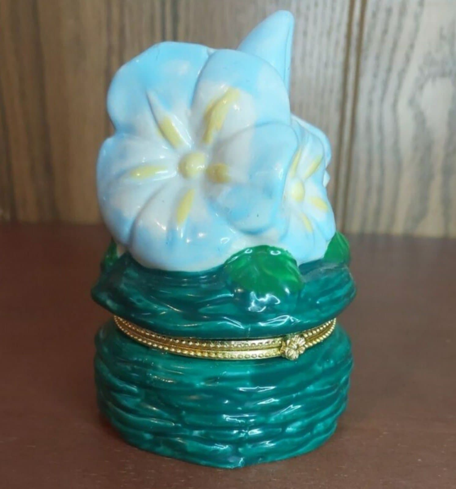 Vintage Morning Glory Flower Trinket Box Hinged Figural Ceramic Flower - Image 1