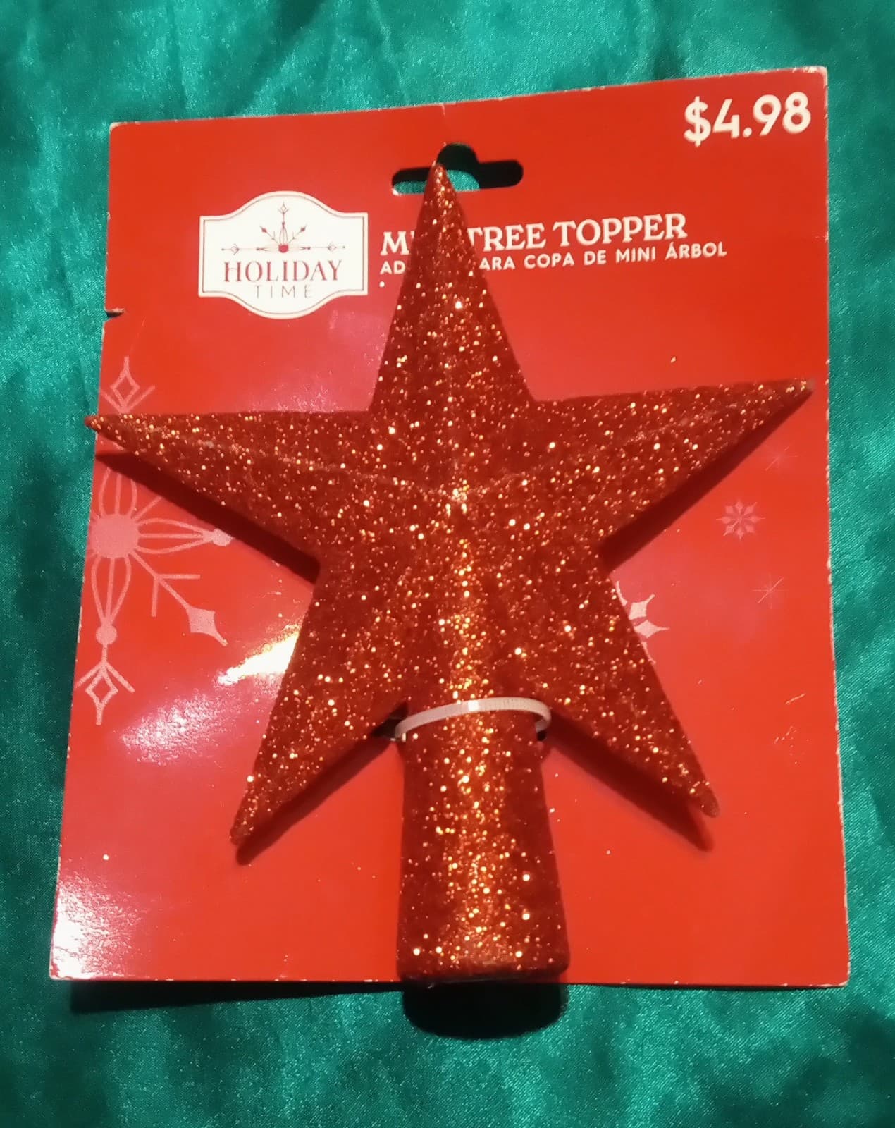 Tree TopperRed Glitter Star Mini Christmas Tree Topper, 6 in, by Holiday Time - Image 1