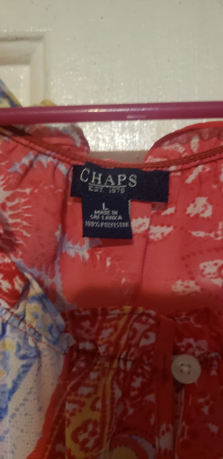 CHAPS by Ralph Lauren Multicolor Floral Gathered Neck Blousom Large Top - Thumbnail 3