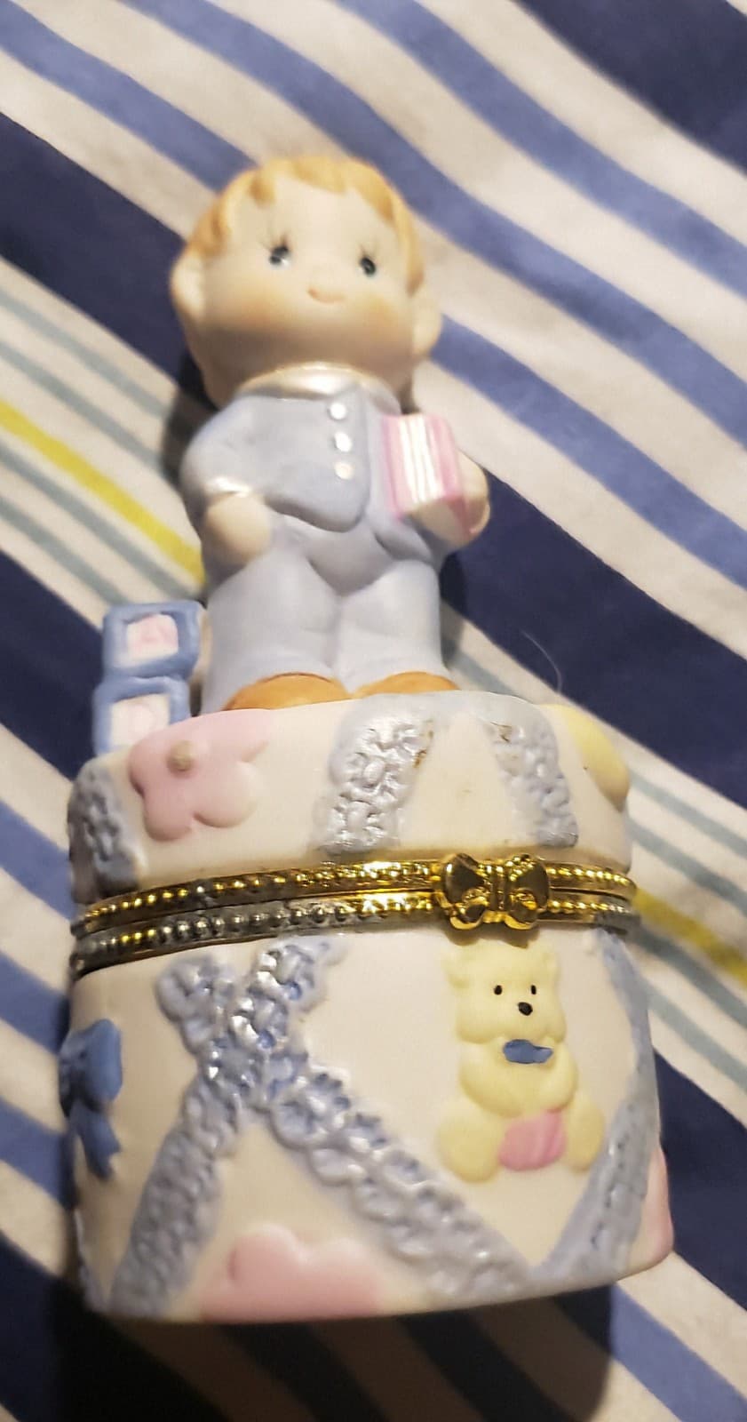 Little Boy Figurine Keepsake Trinket Box Ceramic - Image 1