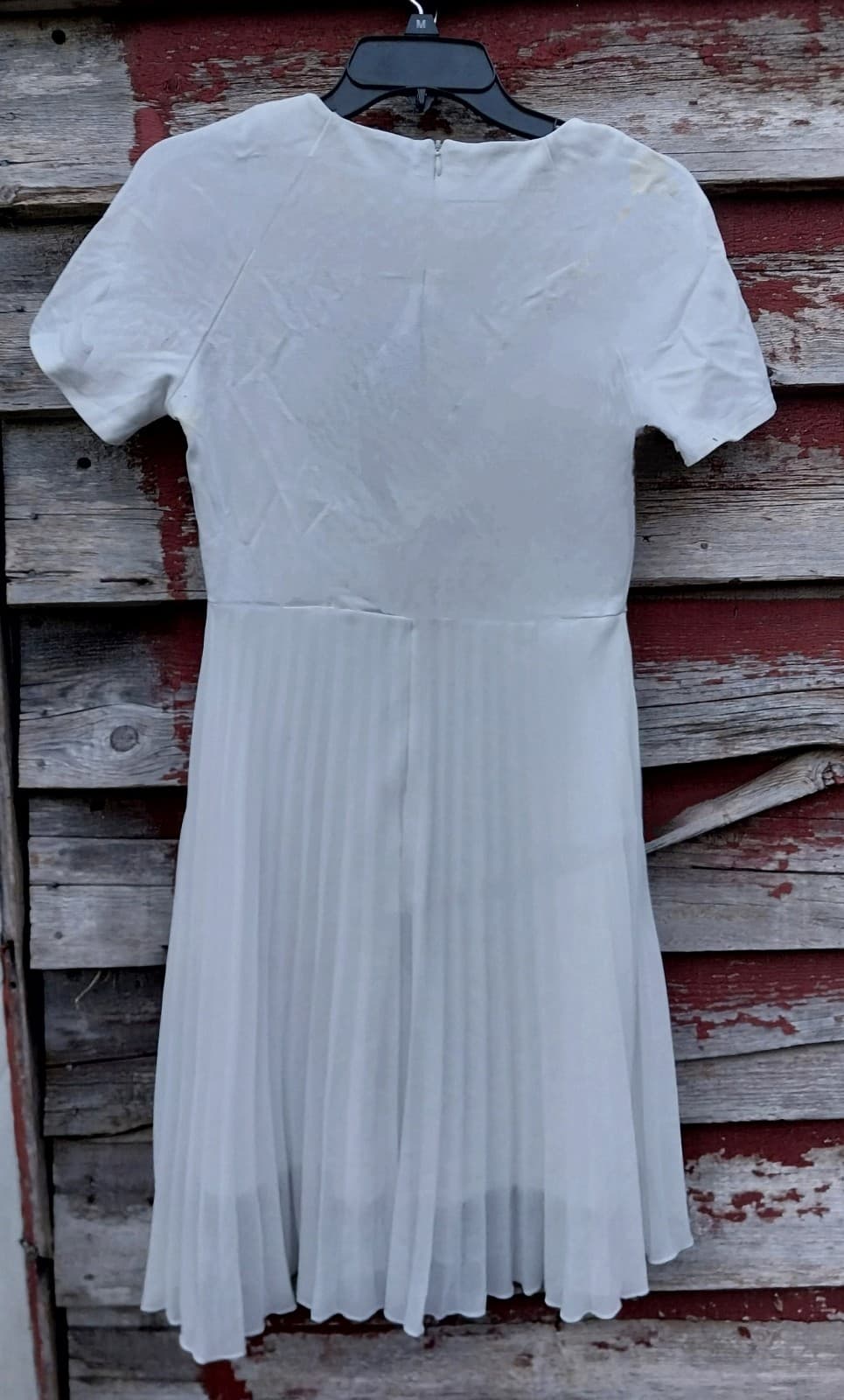 WOOSEA Off White Color Elegant Pleated Short Sleeves Cocktail Party Swing Dress - Thumbnail 5