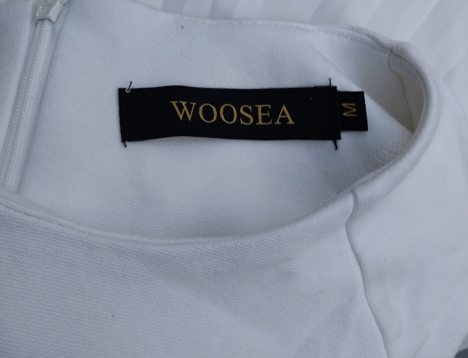 WOOSEA Off White Color Elegant Pleated Short Sleeves Cocktail Party Swing Dress - Thumbnail 6