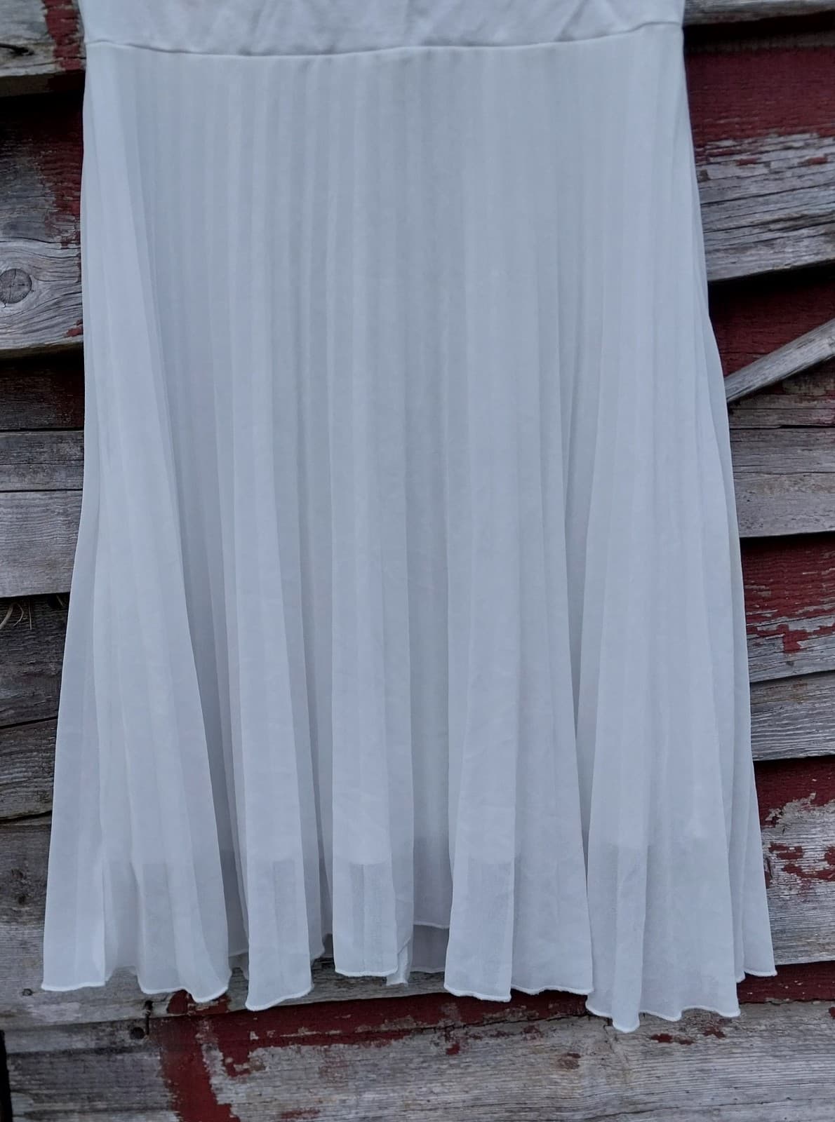 WOOSEA Off White Color Elegant Pleated Short Sleeves Cocktail Party Swing Dress - Thumbnail 7