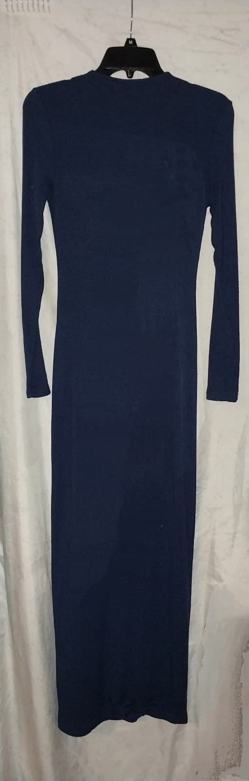 Shein V-Neck Long Sleeve Wide Rib Long Cardigan Midnight Blue/Buttons - Thumbnail 3