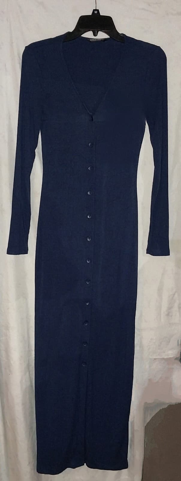 Shein V-Neck Long Sleeve Wide Rib Long Cardigan Midnight Blue/Buttons - Image 1