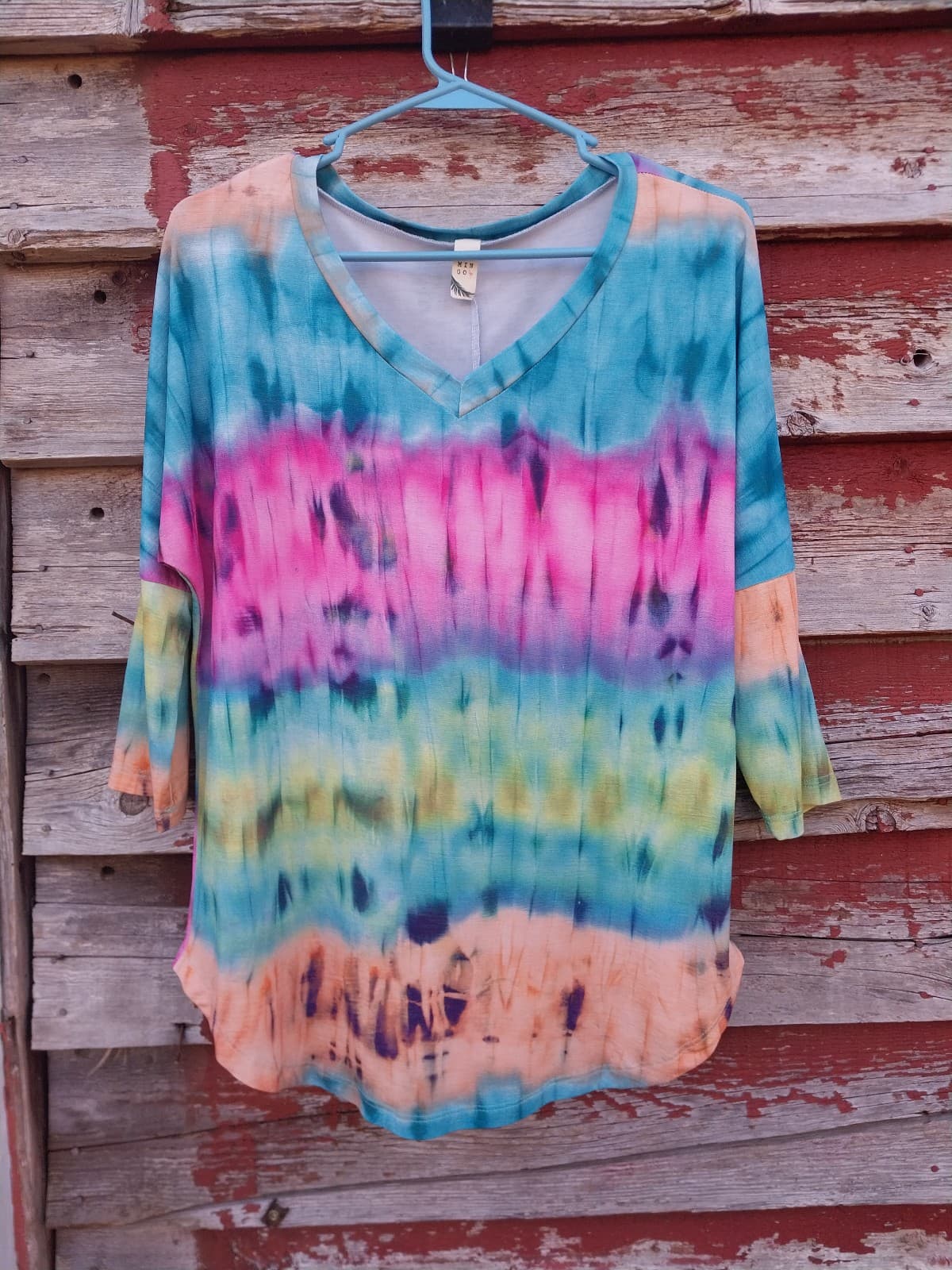 Flamingo Tie Dye Women's V Neck Shirt 3/4 Sleeve - Image 1