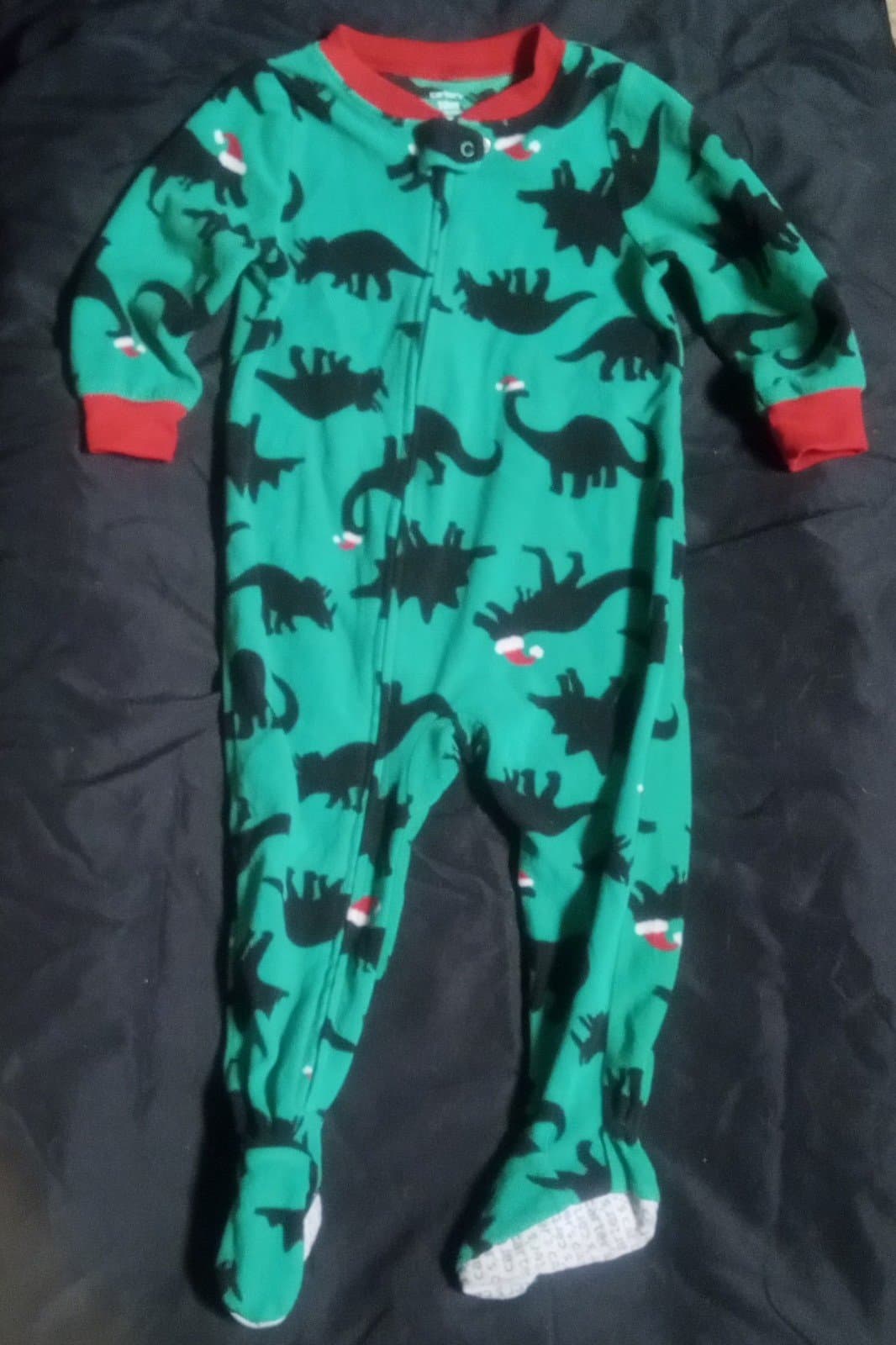 Carter's Dinosaur Fleece Pajama PJs Footie Sleeper Green Christmas 18 Months - Image 1