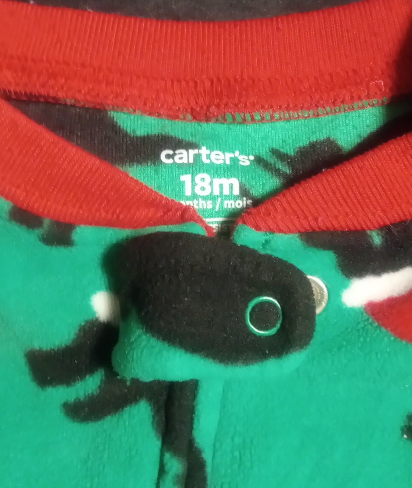 Carter's Dinosaur Fleece Pajama PJs Footie Sleeper Green Christmas 18 Months - Thumbnail 3