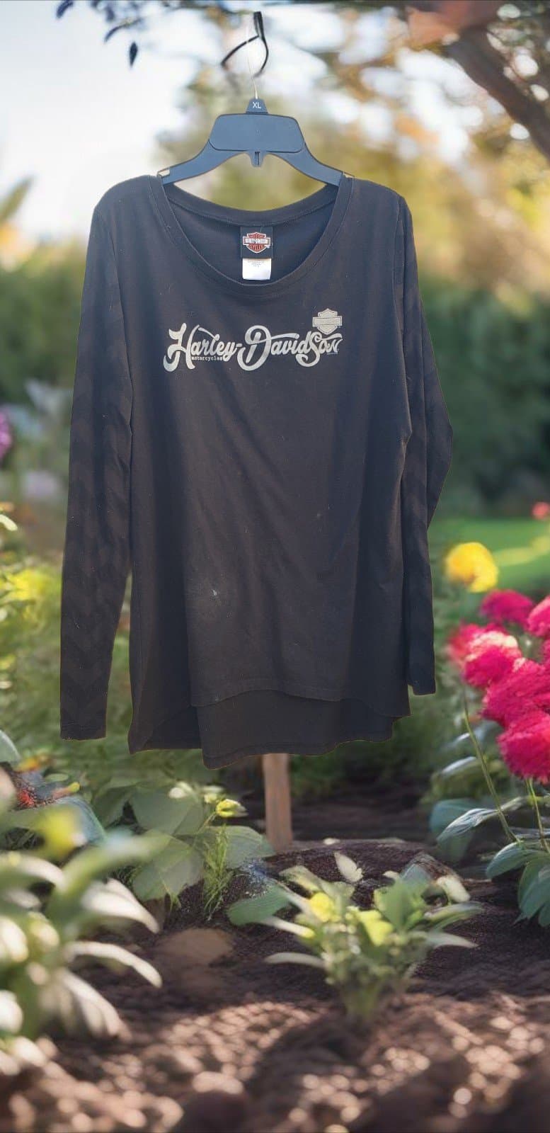 Harley-Davidson Women's Side Styles Notched High-Low Long Sleeve Shirt - Black - Image 1