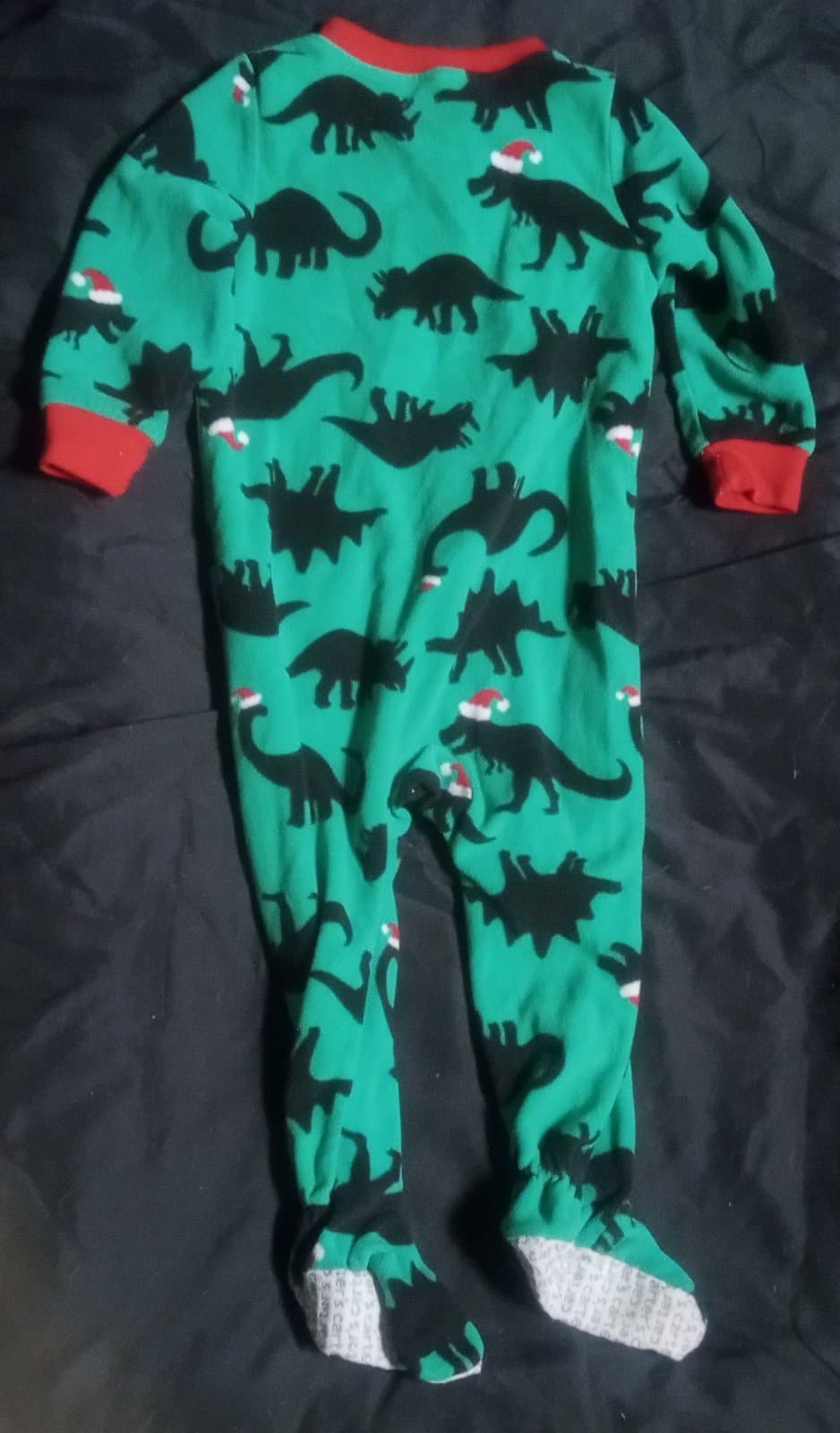 Carter's Dinosaur Fleece Pajama PJs Footie Sleeper Green Christmas 18 Months - Thumbnail 2
