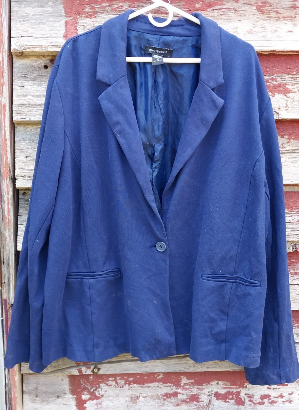 Ashley Stewart Women Blue Solid Rayon Long Sleeve Blazer Size 28 - Thumbnail 2