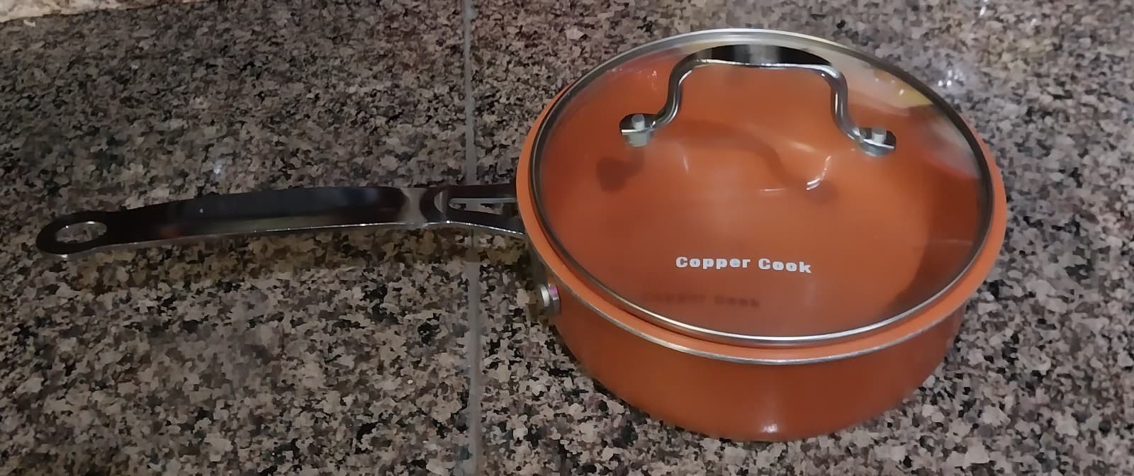 Copper Cook 7.5" Sauce Pan with Clear Lid Long Handle - Thumbnail 2