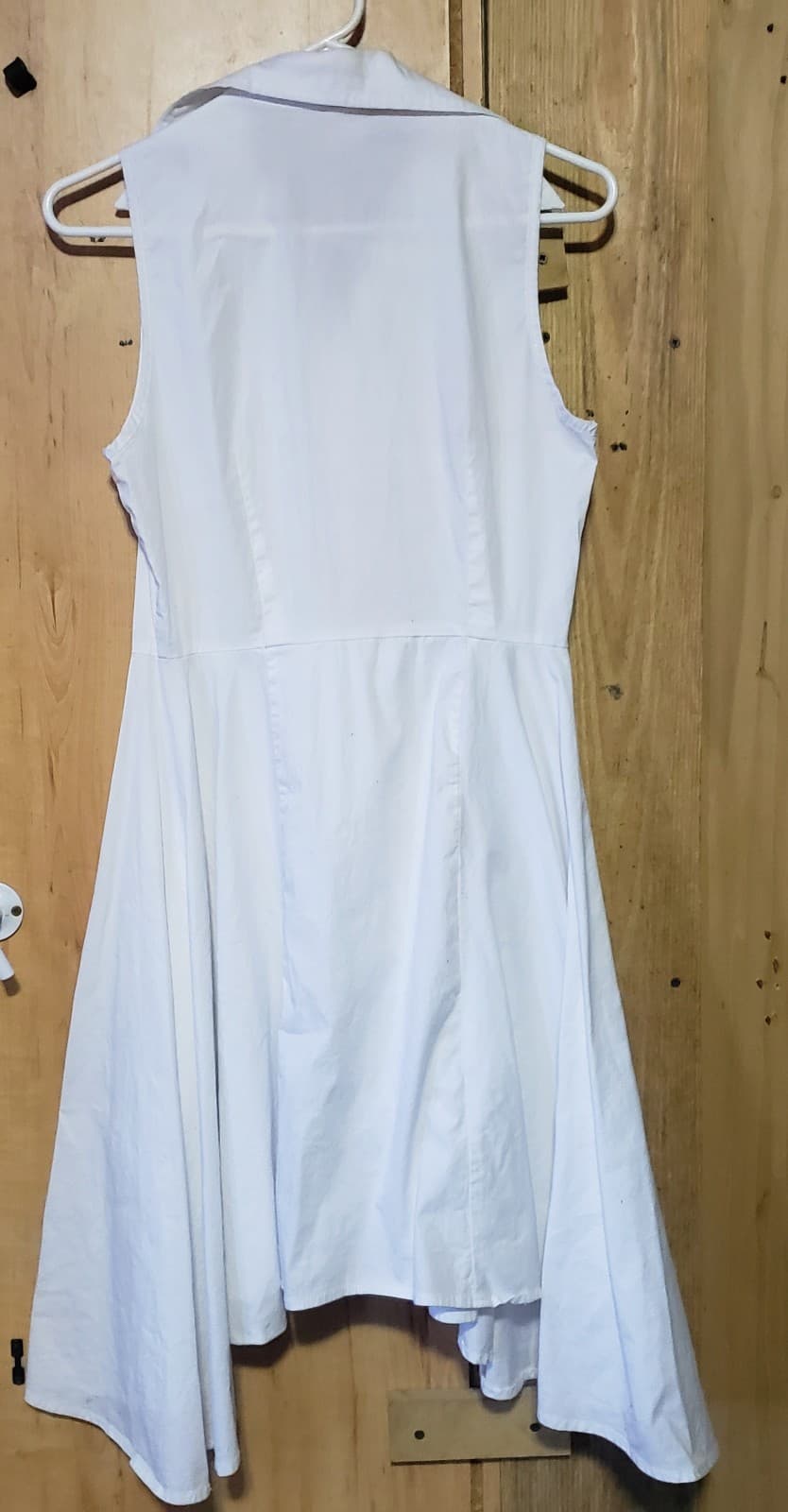 White Sleeveless Button Up Dress - Thumbnail 3